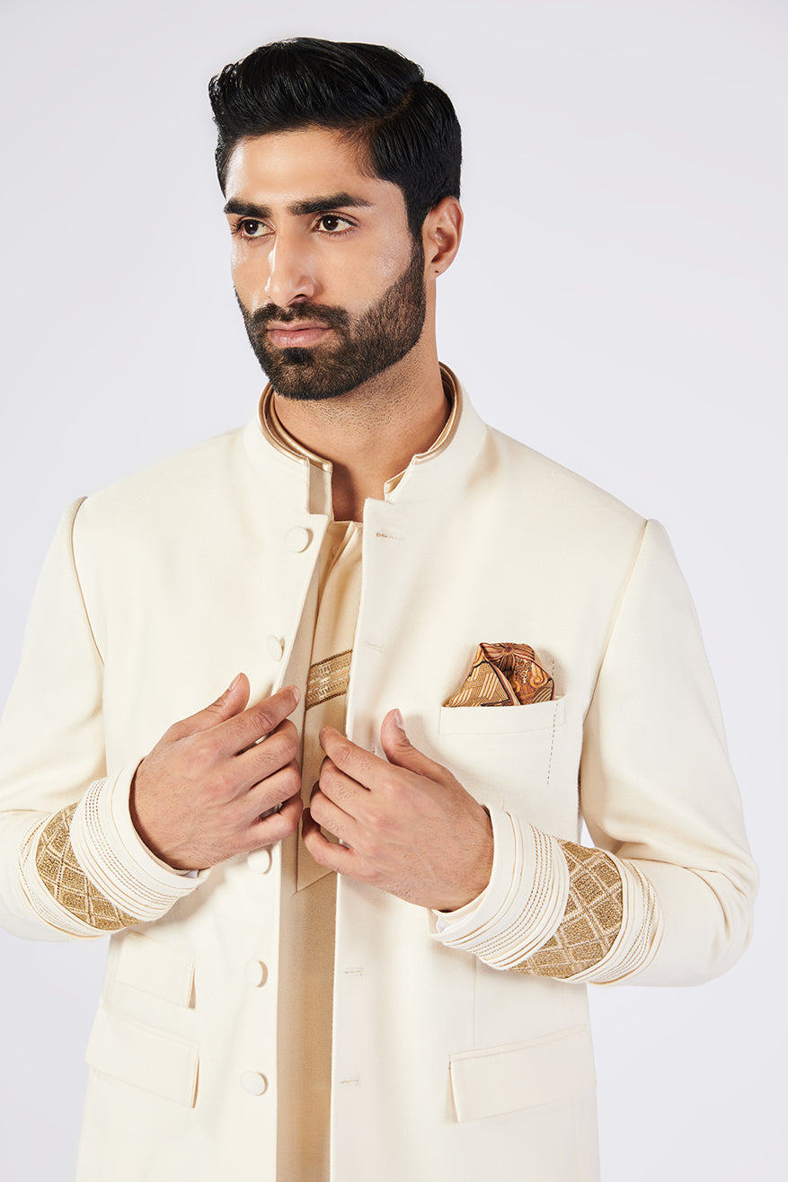 Off White Bandhgala with Zari Details