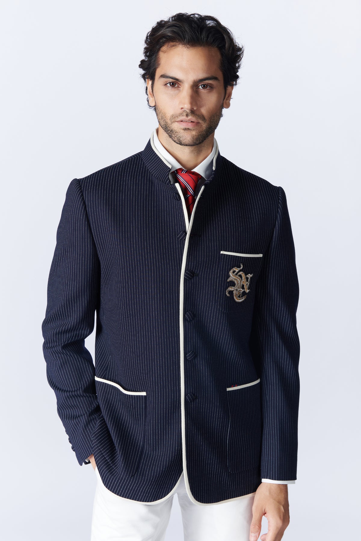 SNCC Stripe Bandhgala with Crest