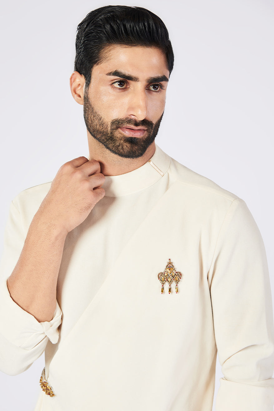 Off-White Side Drape Kurta
