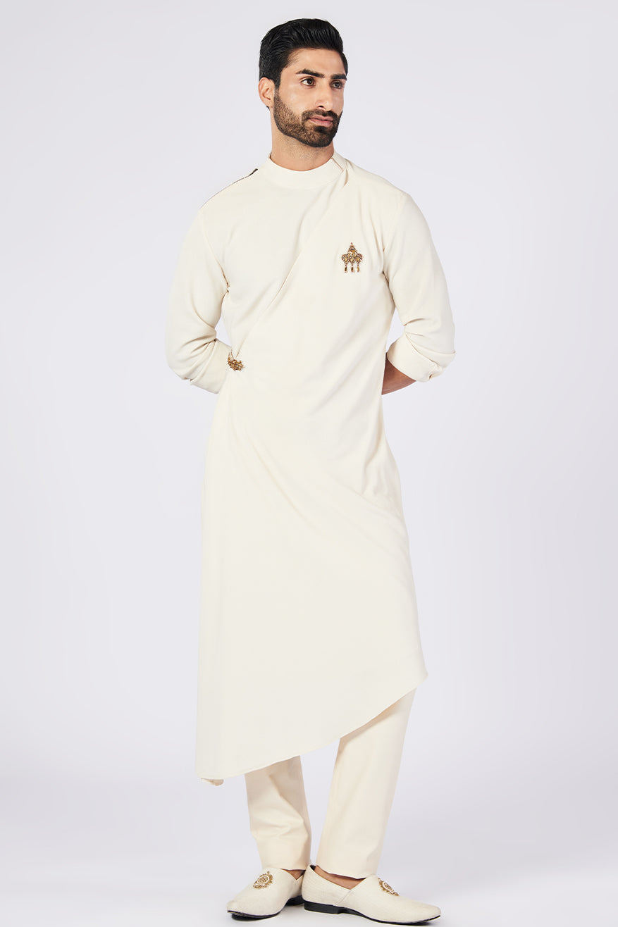 Off-White Side Drape Kurta