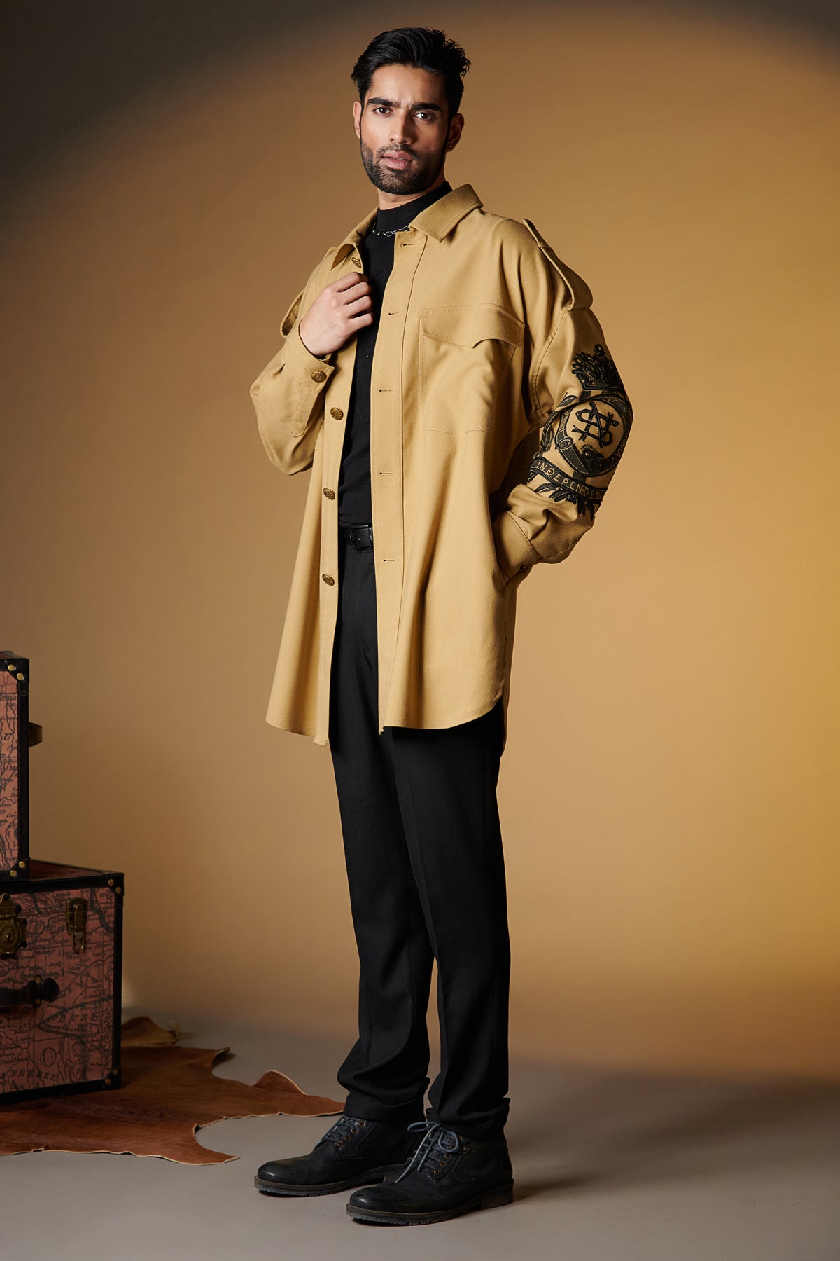 Beige Crested Overcoat