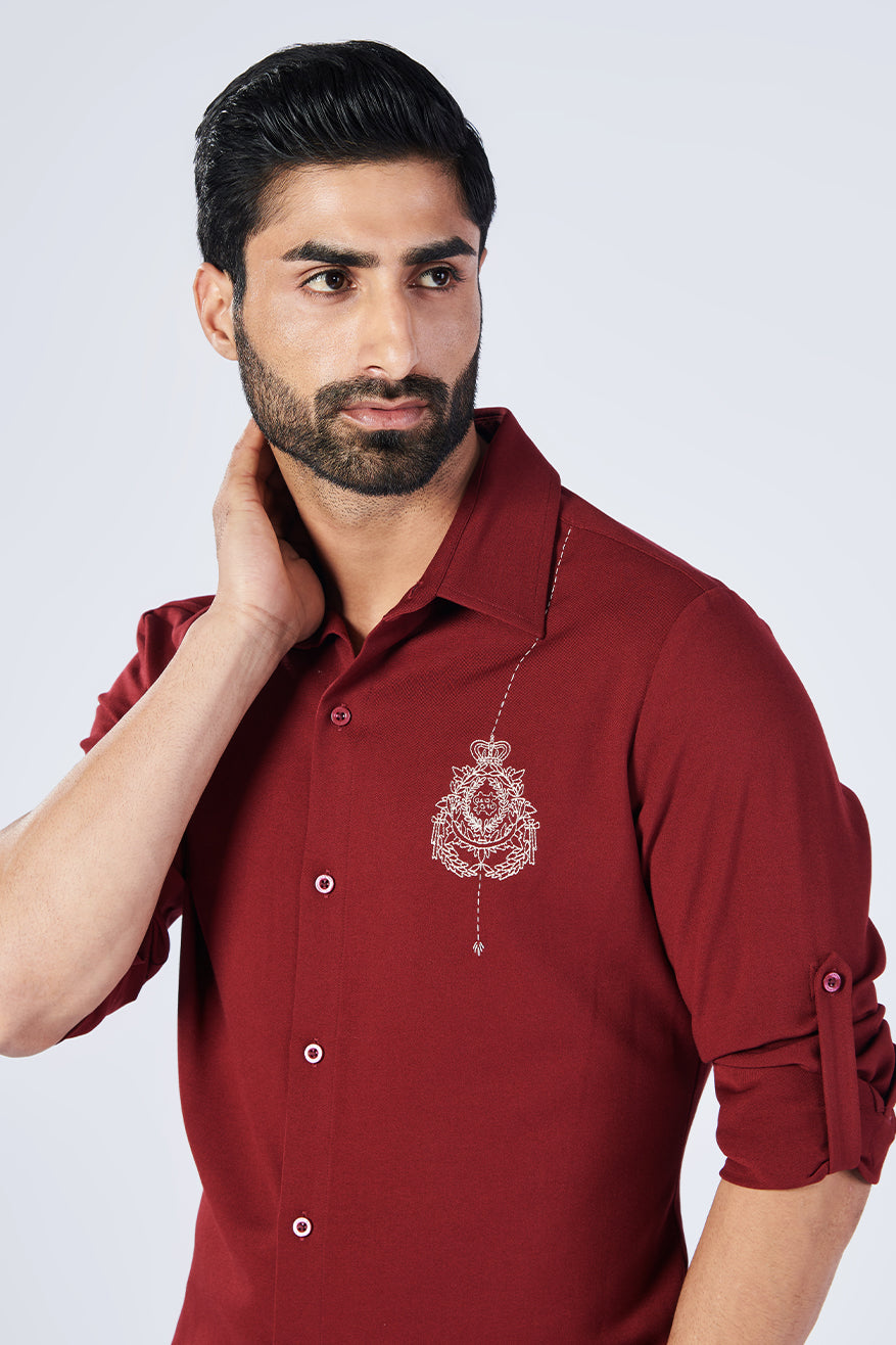 Cherry Shirt with Embroidered Crest