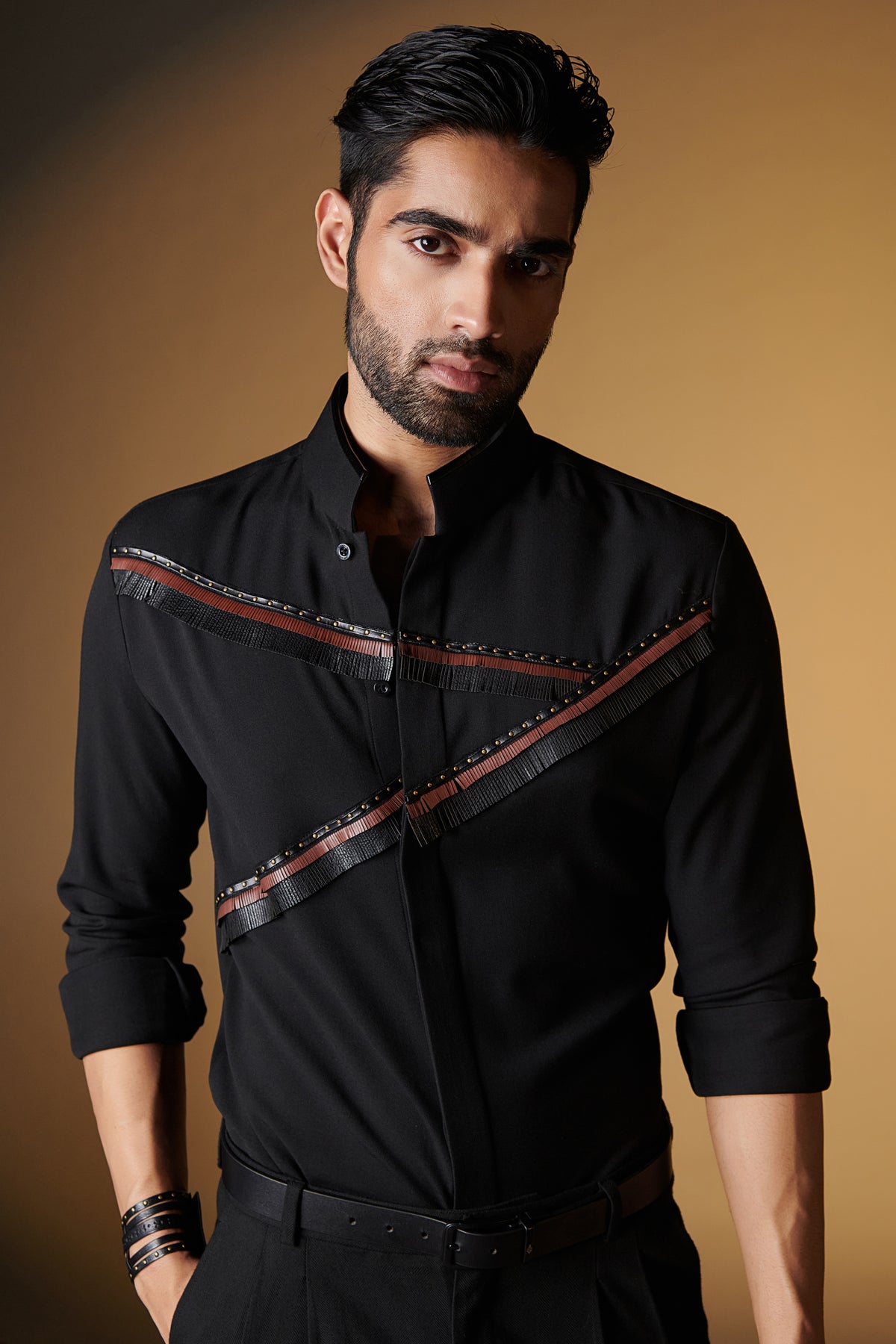 Black Shirt with Engraved Fringes