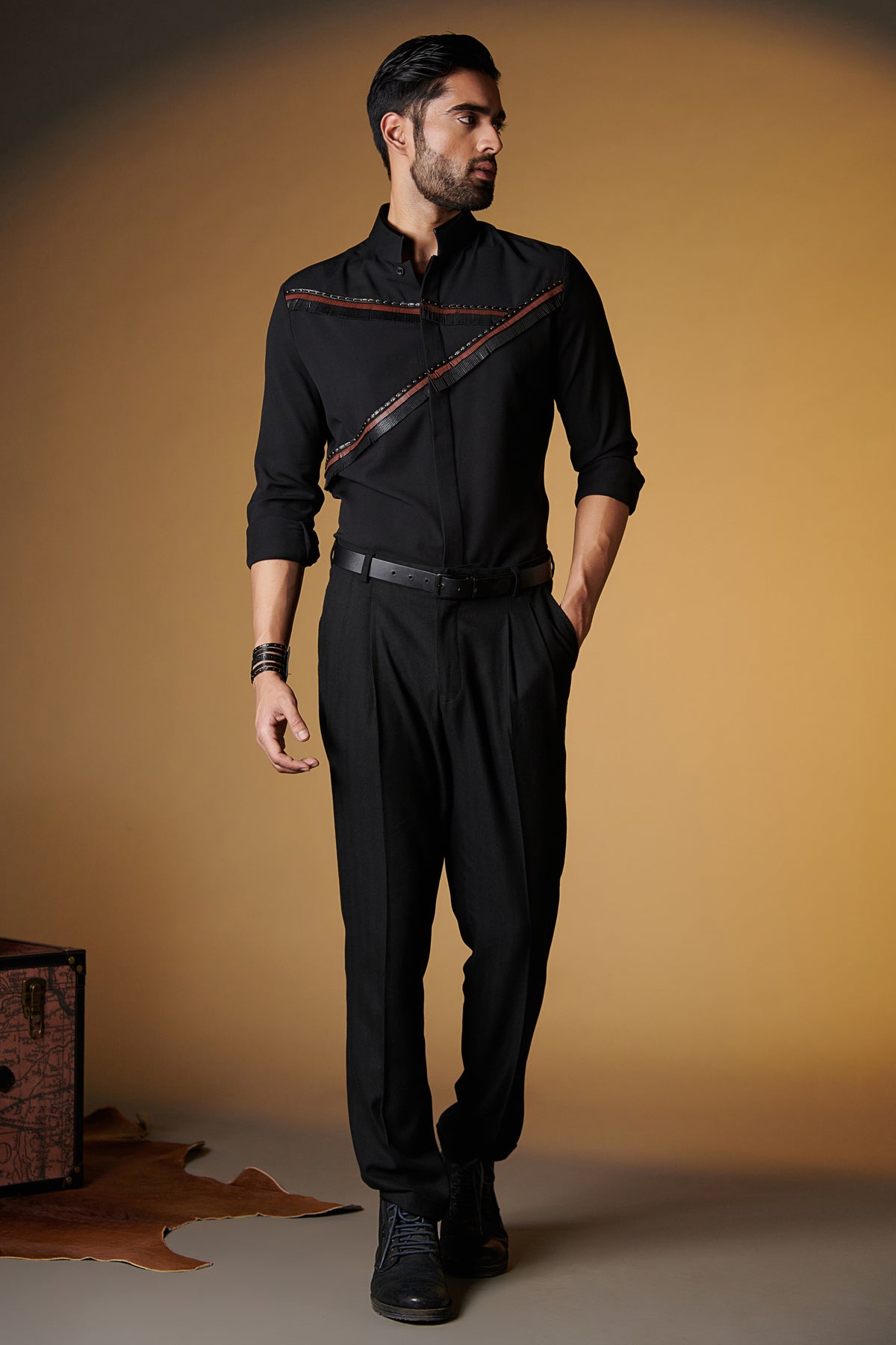 Black Shirt with Engraved Fringes