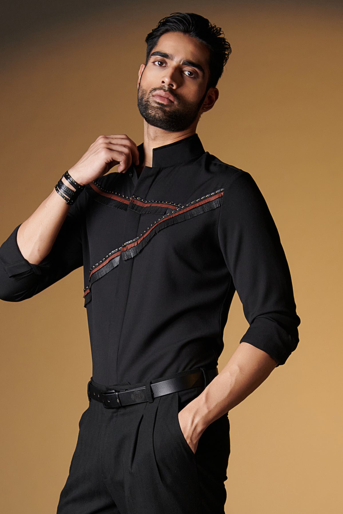 Black Shirt with Engraved Fringes