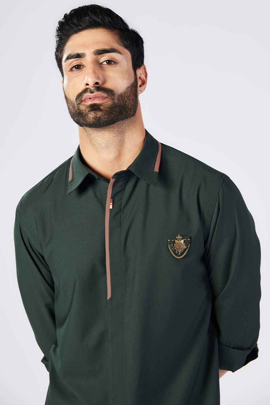 Military Shirt with Contrasting Placket