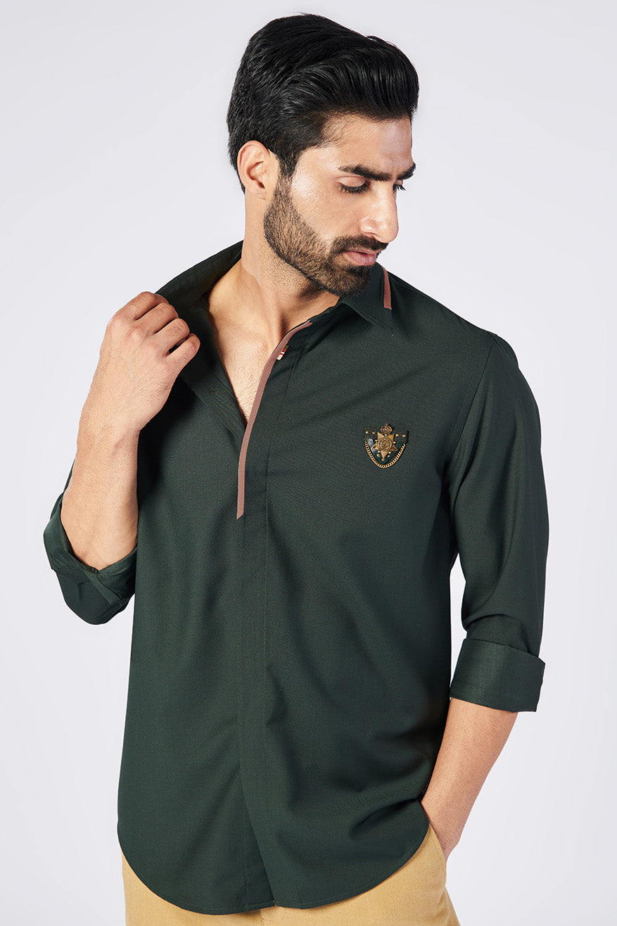 Military Shirt with Contrasting Placket