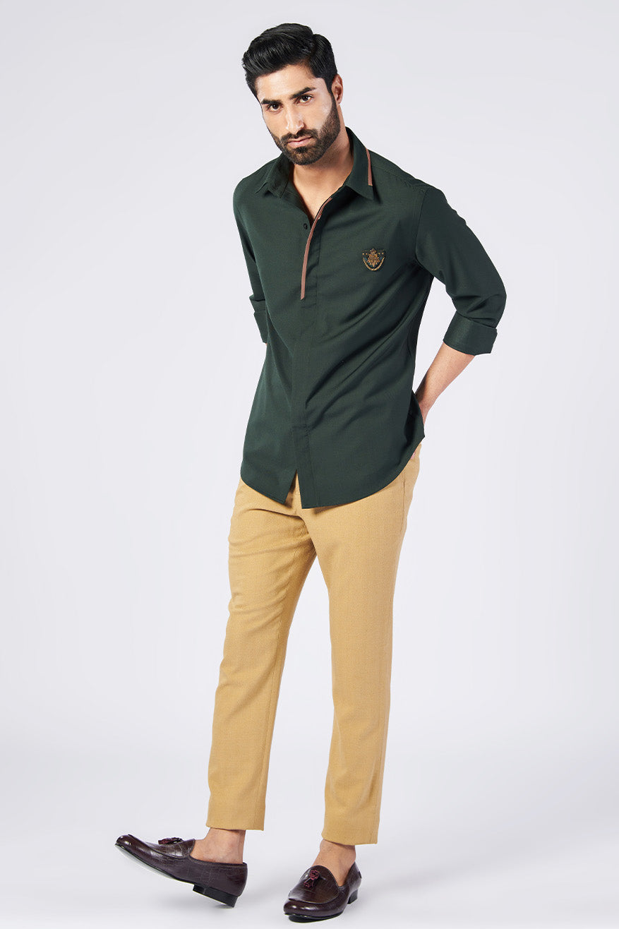 Military Shirt with Contrasting Placket