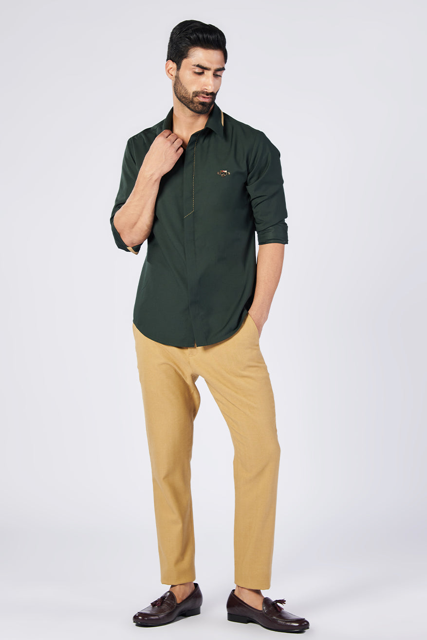 Crested Military Green Shirt