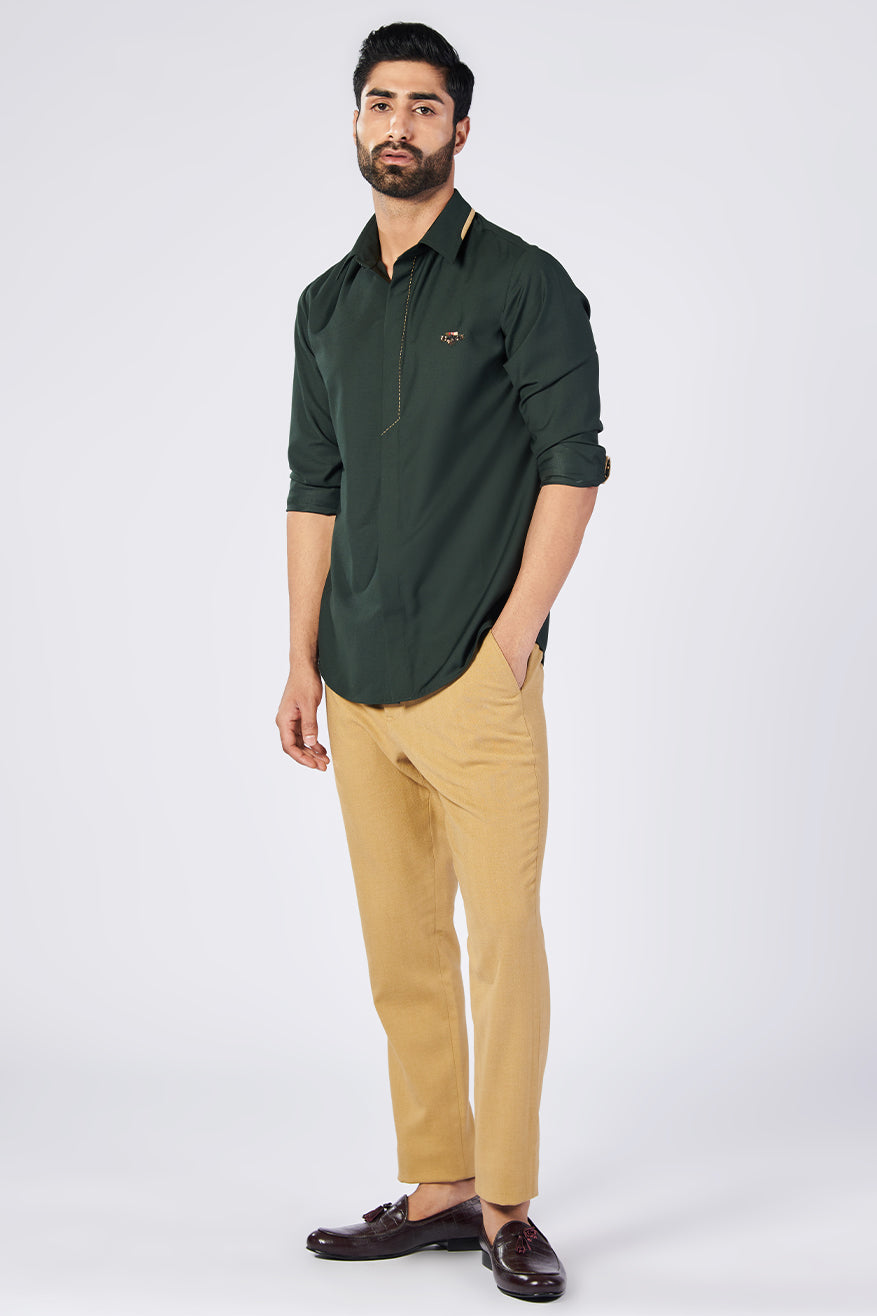 Crested Military Green Shirt