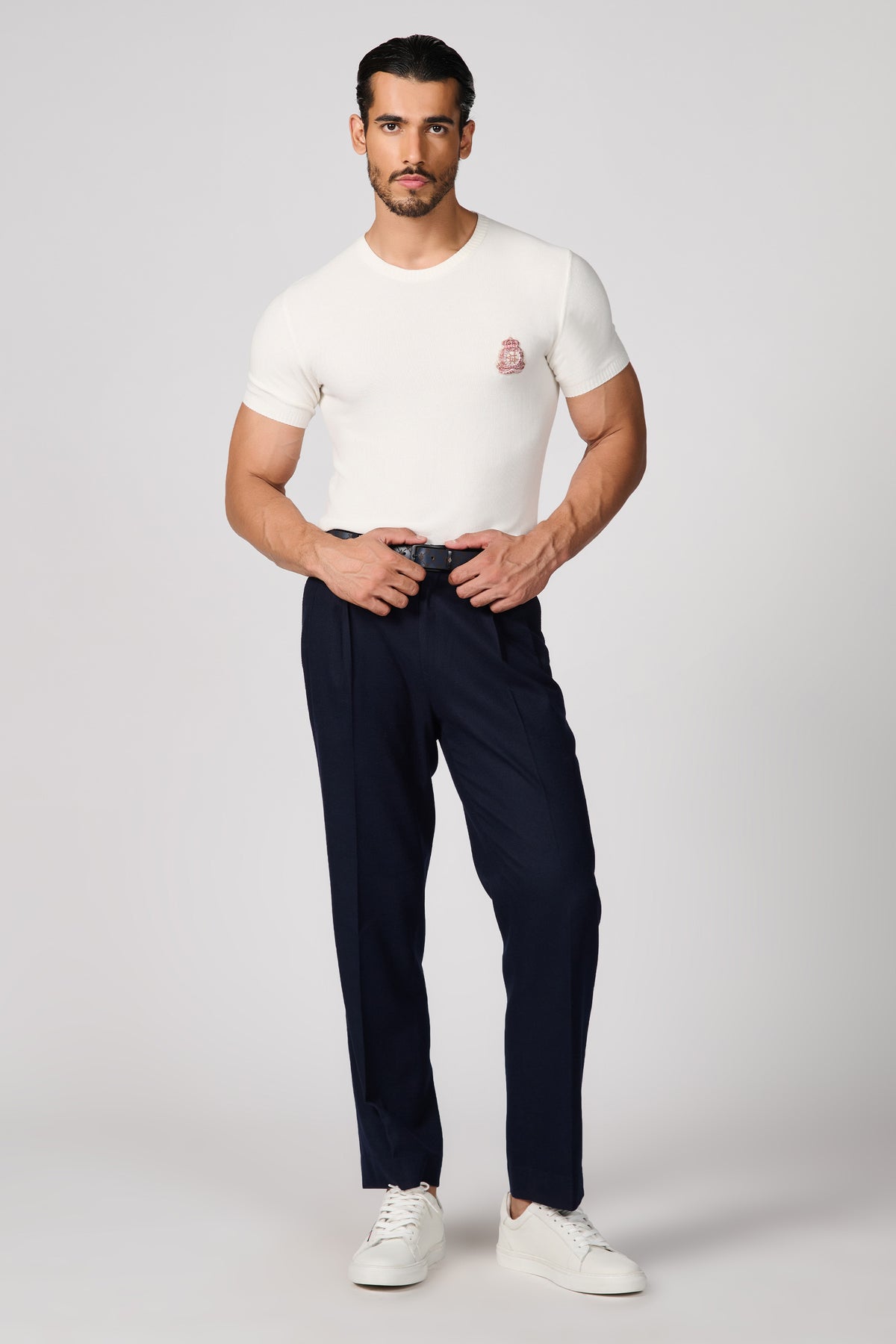 Ecru Knit T-Shirt with Crest