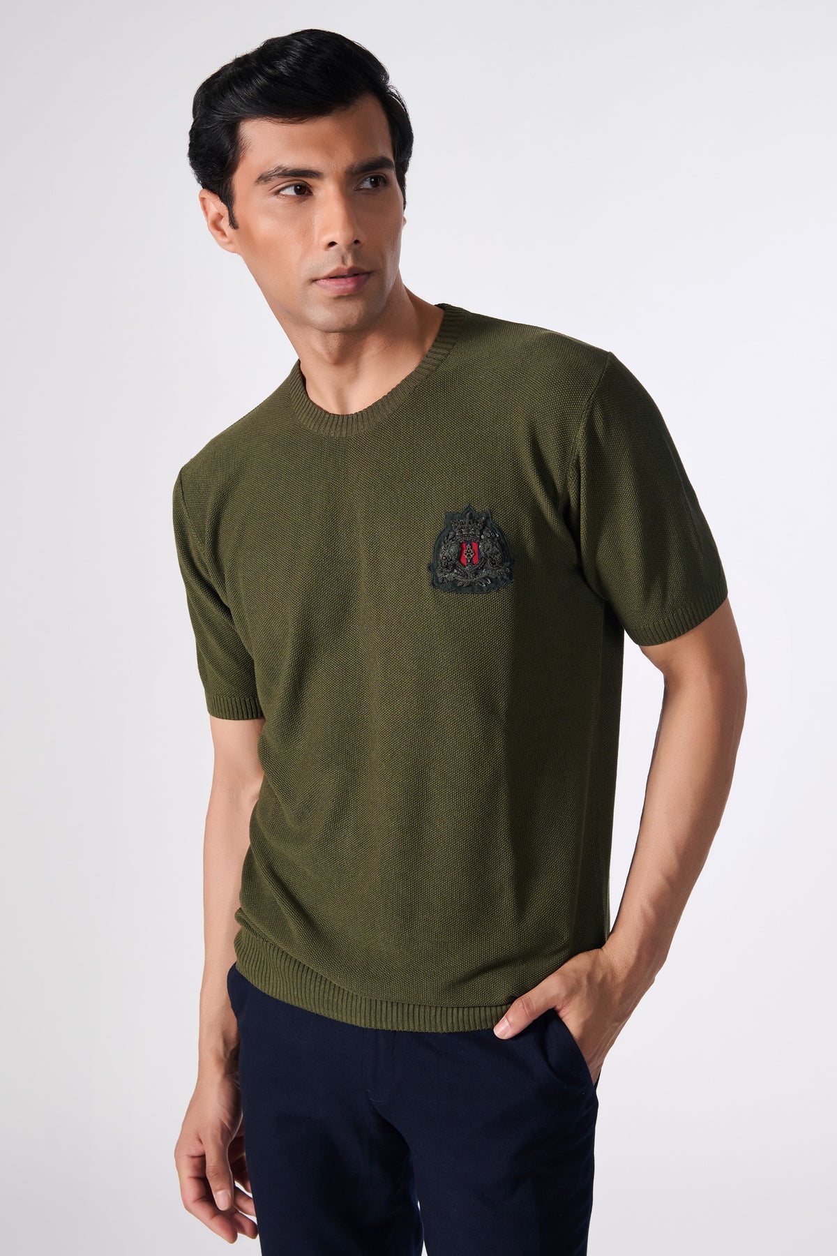 SNCC Moss Green Knit T-Shirt with Crest