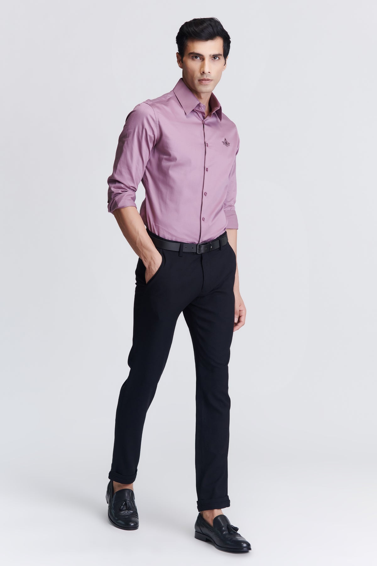 Signature Light Purple Shirt with Embroidered Crest