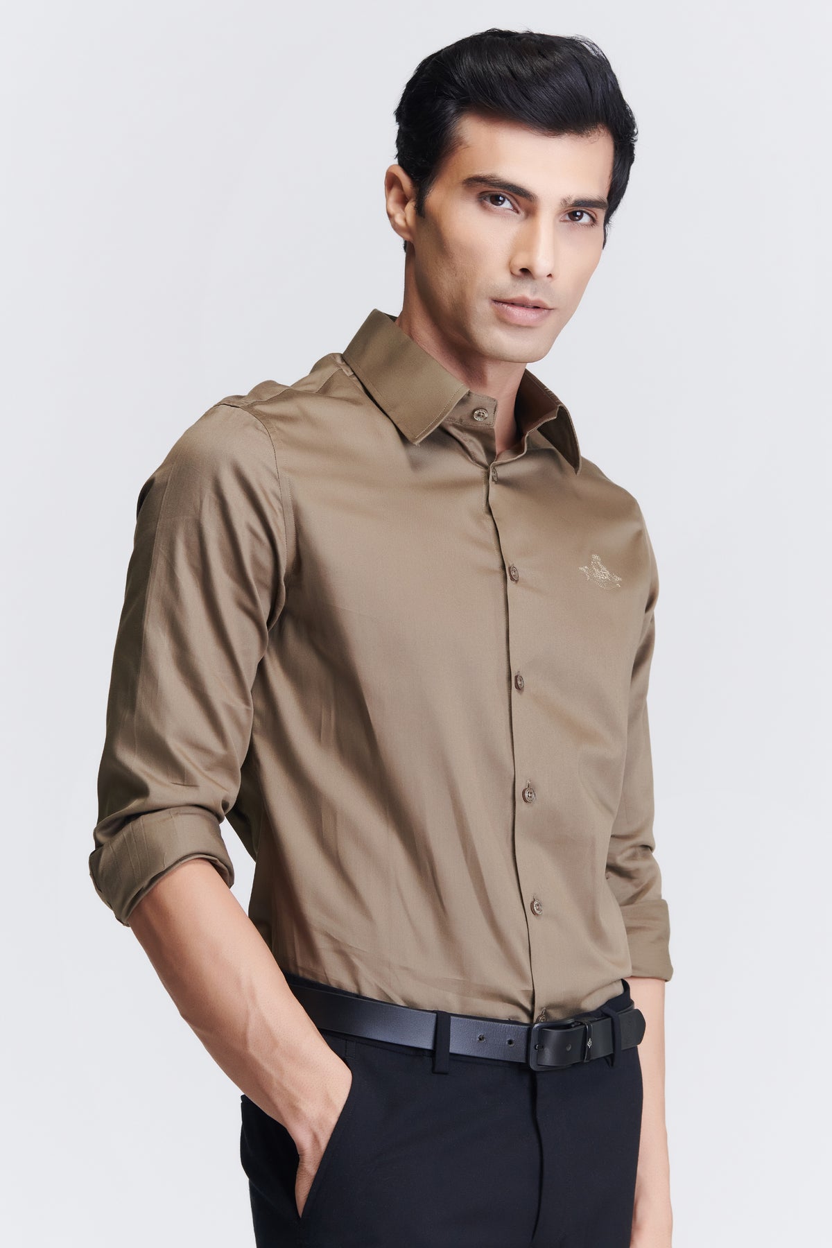 Signature Light Green Shirt with Embroidered Crest