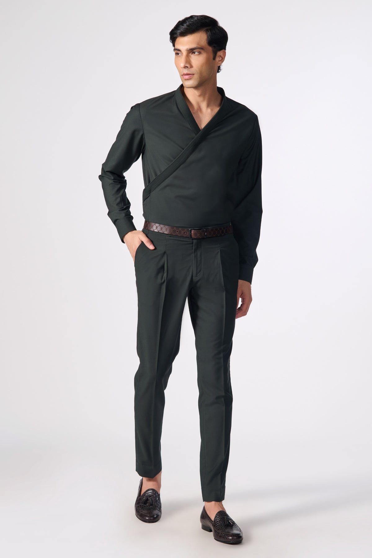 Military Green Draped Shirt