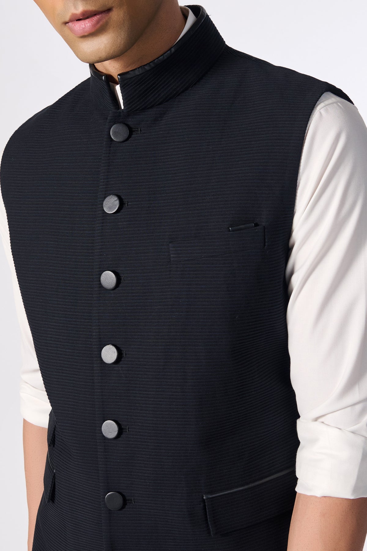 Black Textured Waistcoat