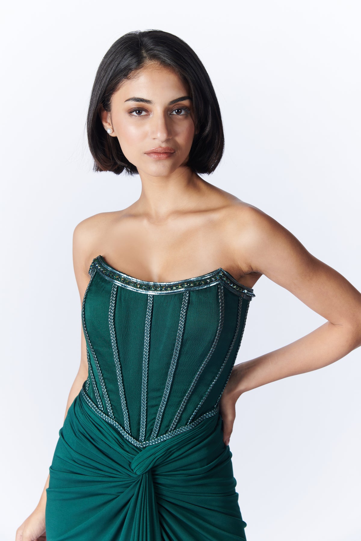 Emerald Corset Saree Gown