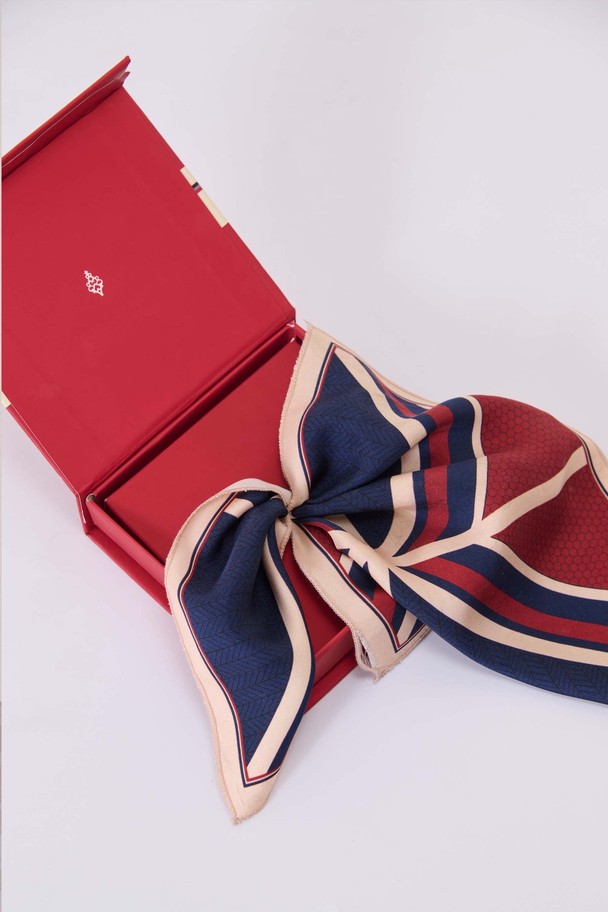 Navy and Cherry Geometric Print Pocket Square