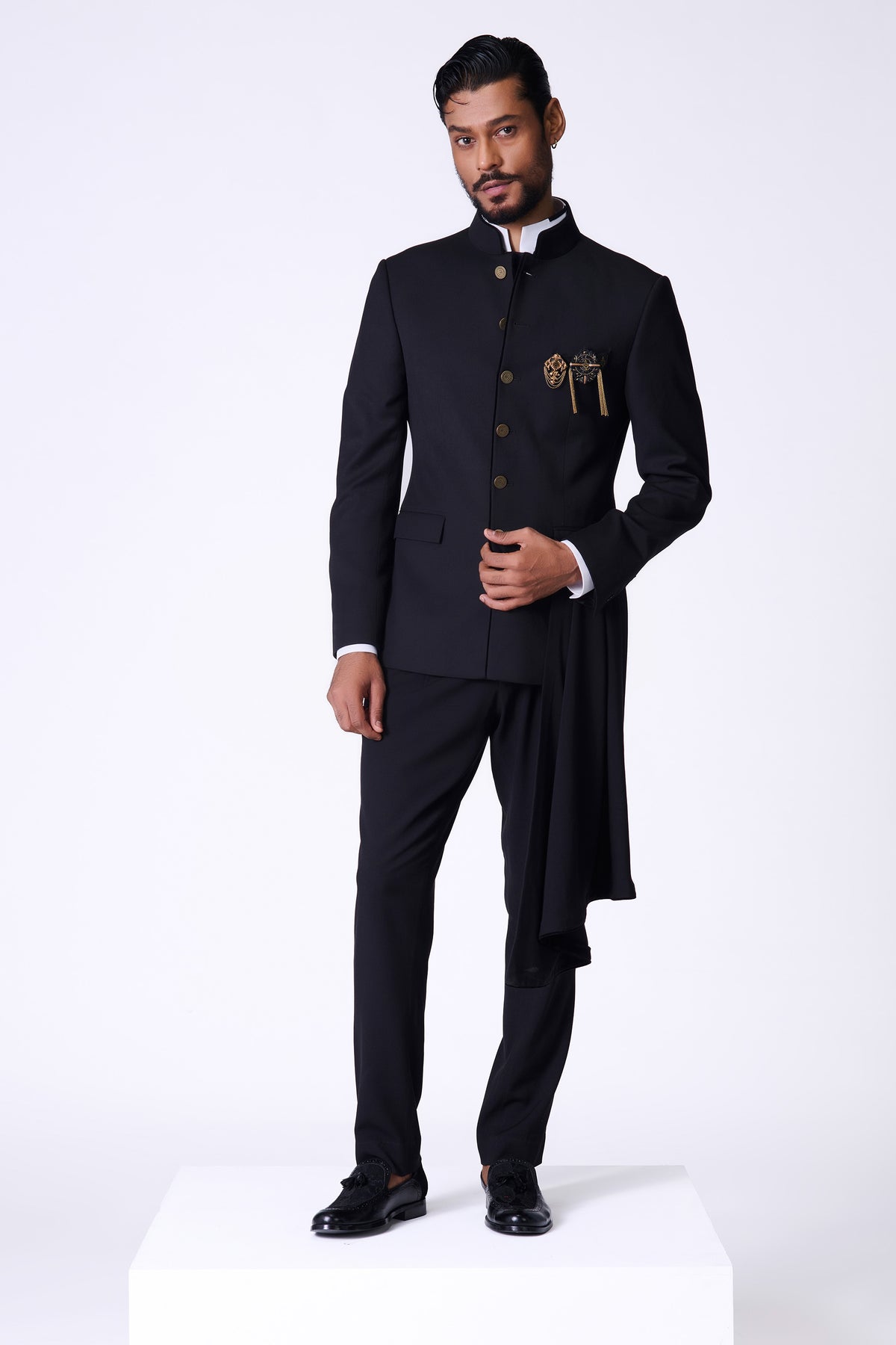 Black Bandhgala with Neo-Drape