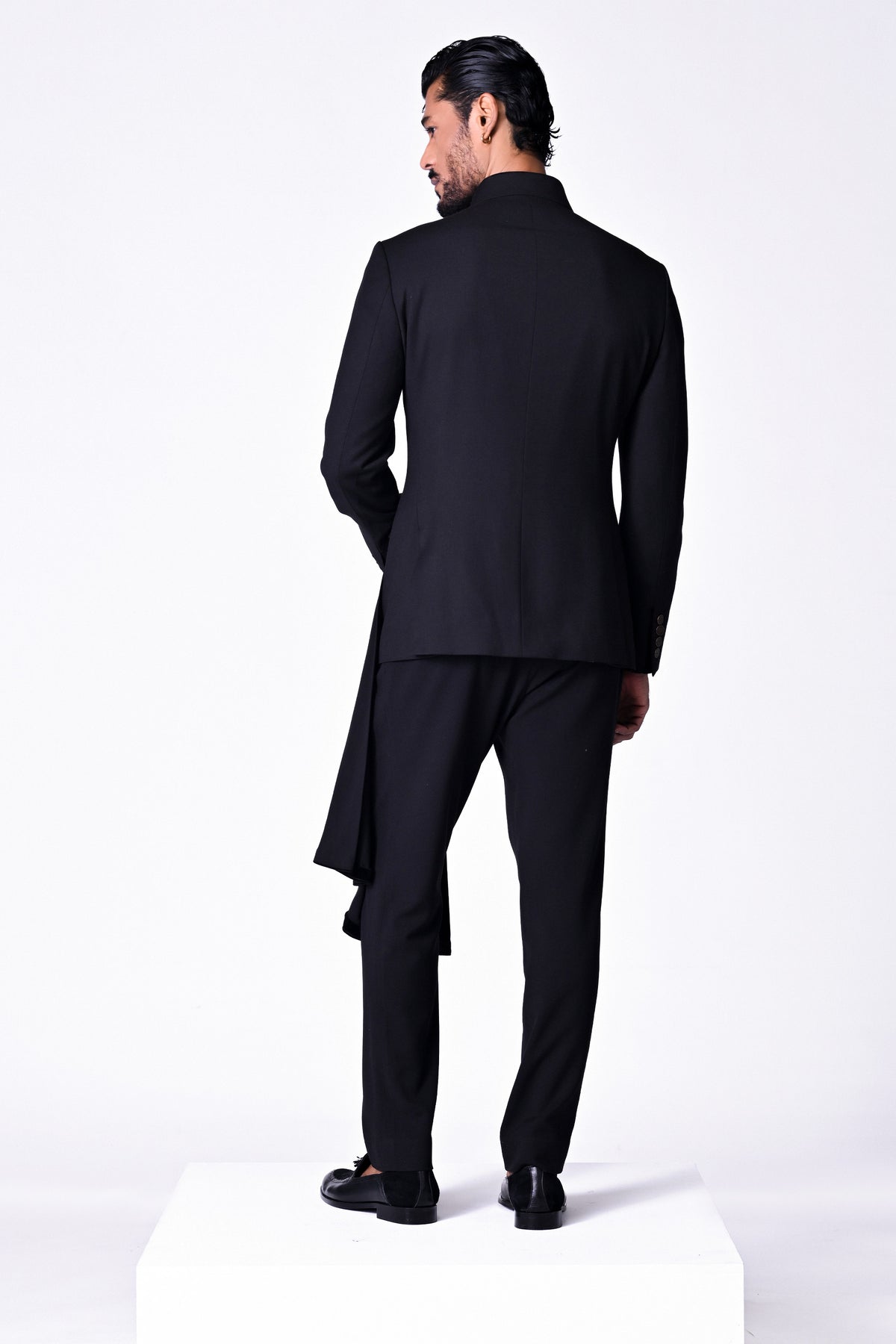 Black Bandhgala with Neo-Drape