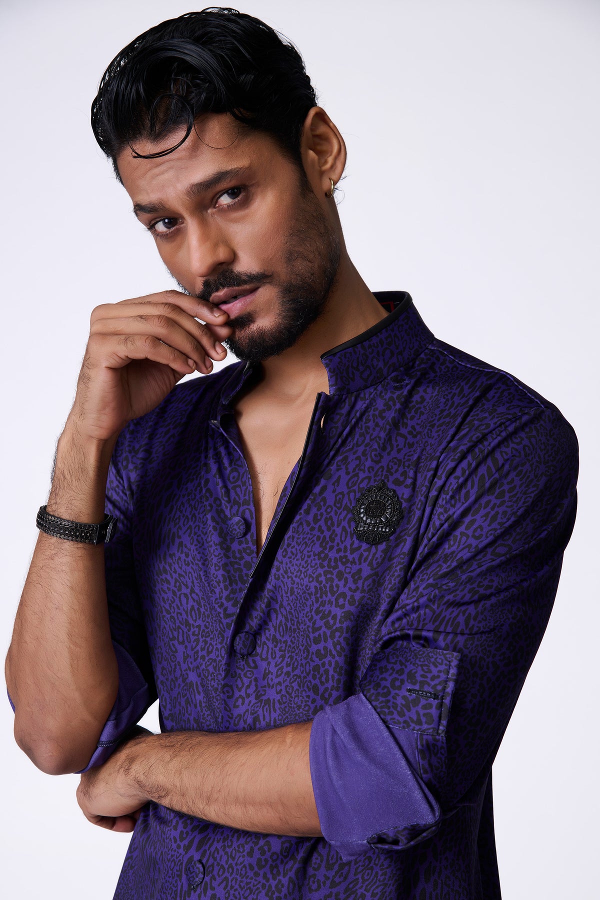 Purple Leopard Print Shirt Kurta
