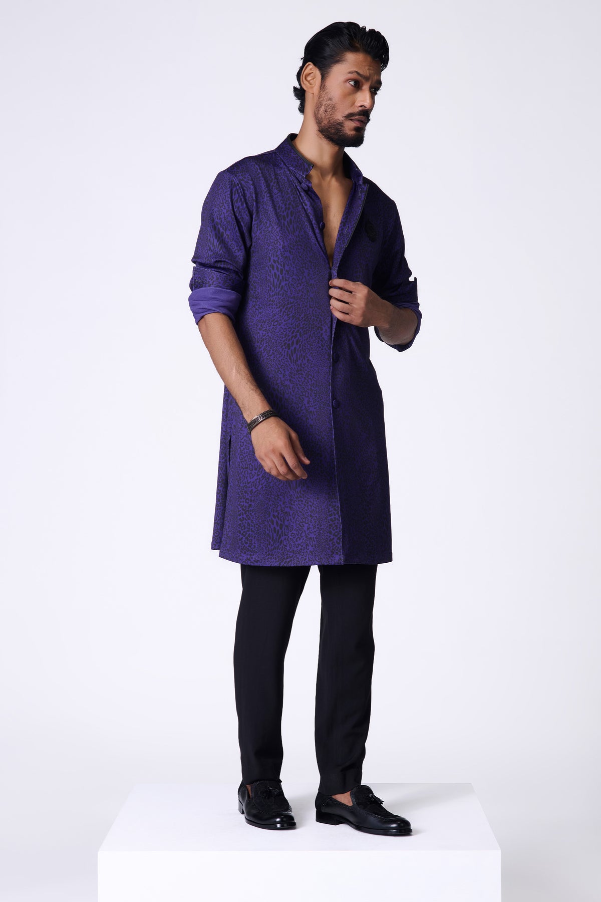 Purple Leopard Print Shirt Kurta