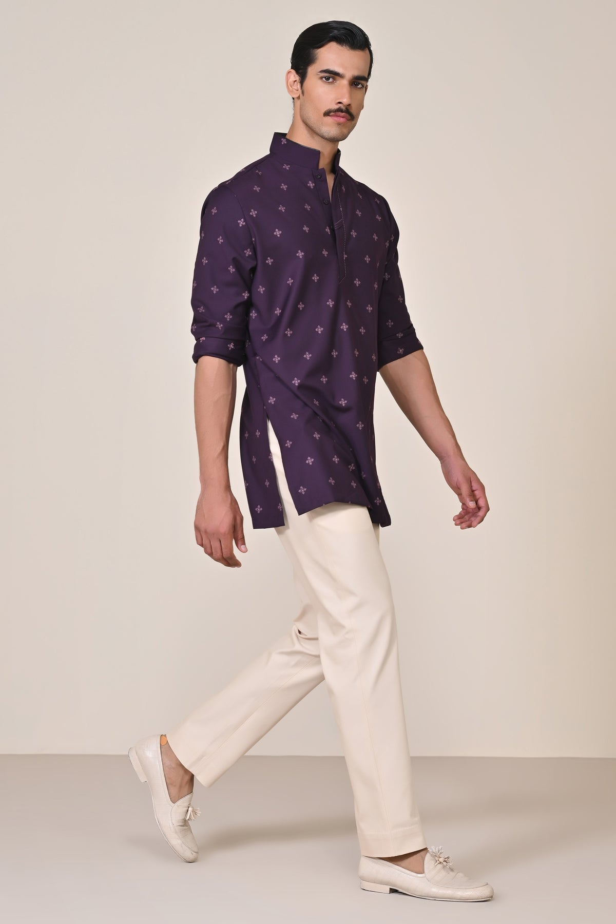 Purple Thread-Embroidered Kurta