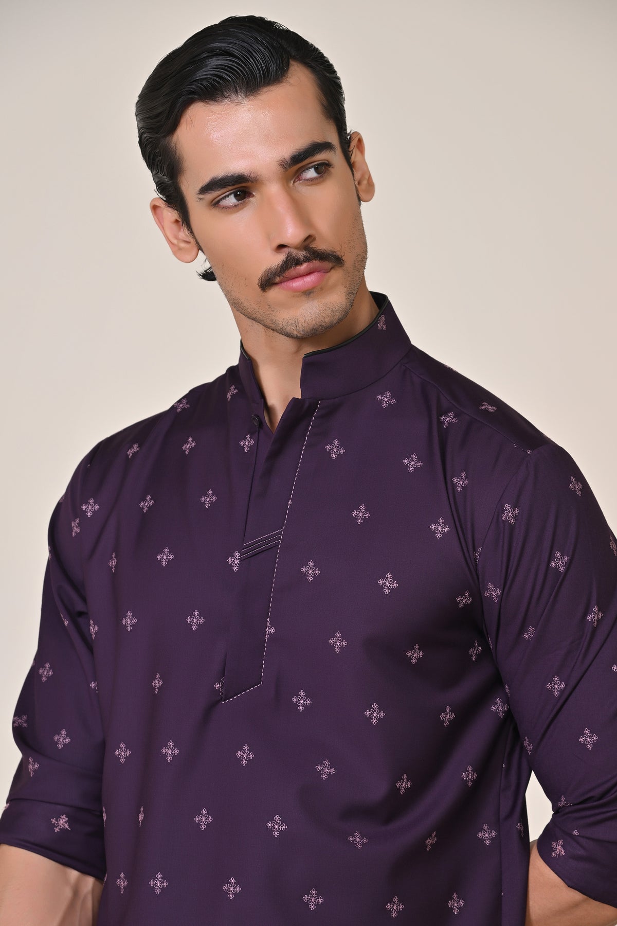 Purple Thread-Embroidered Kurta