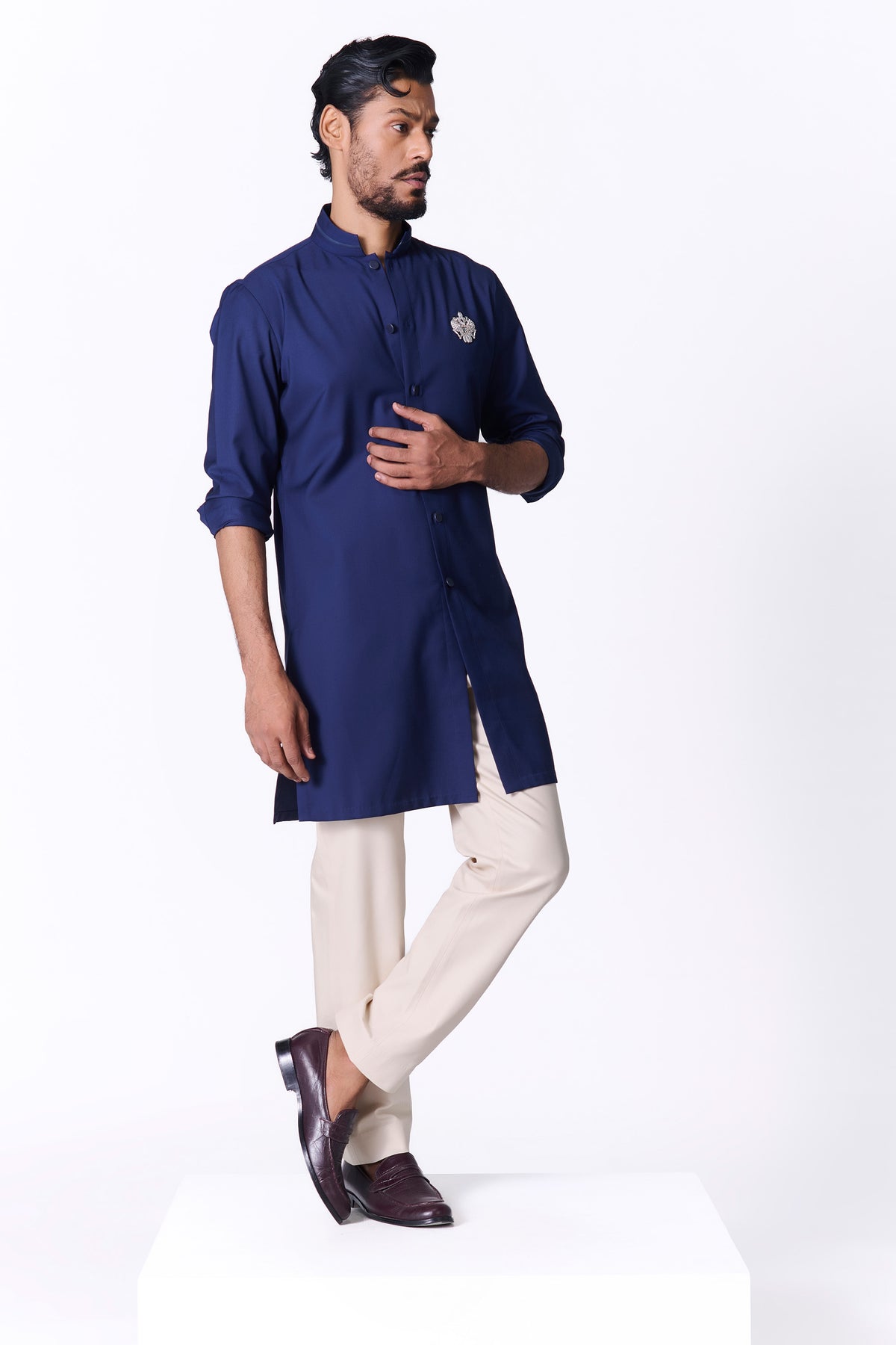 Navy Crested Shirt Kurta