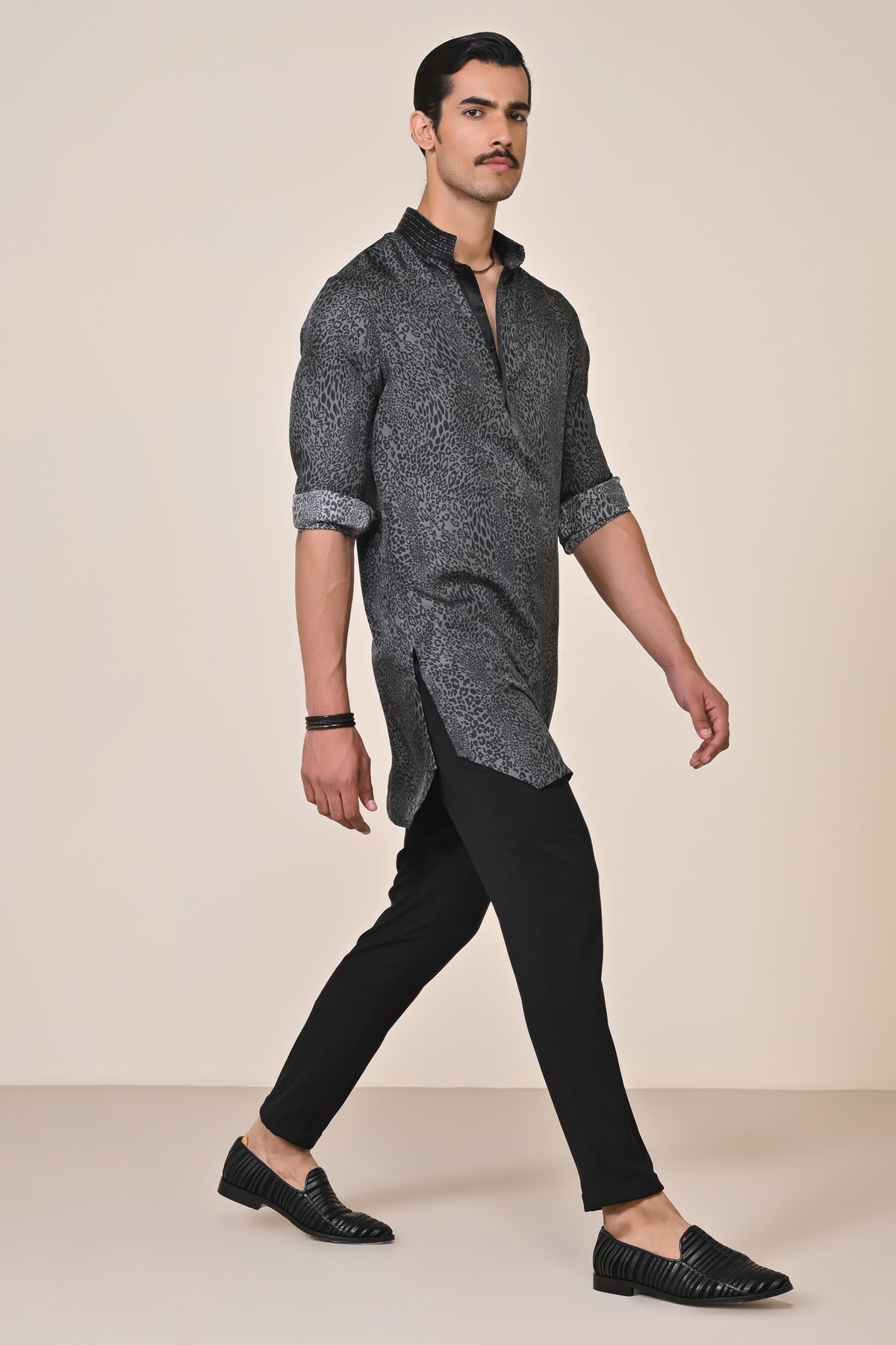 Grey Leopard Print Kurta