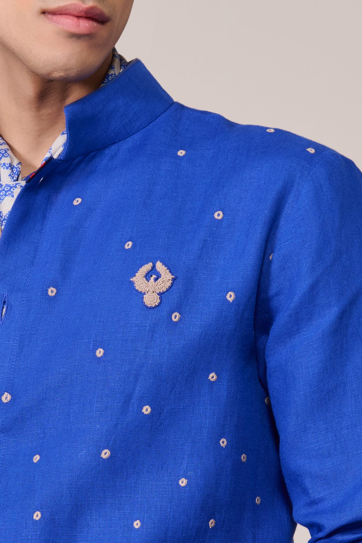 Racer Blue Embroidered Linen Kurta