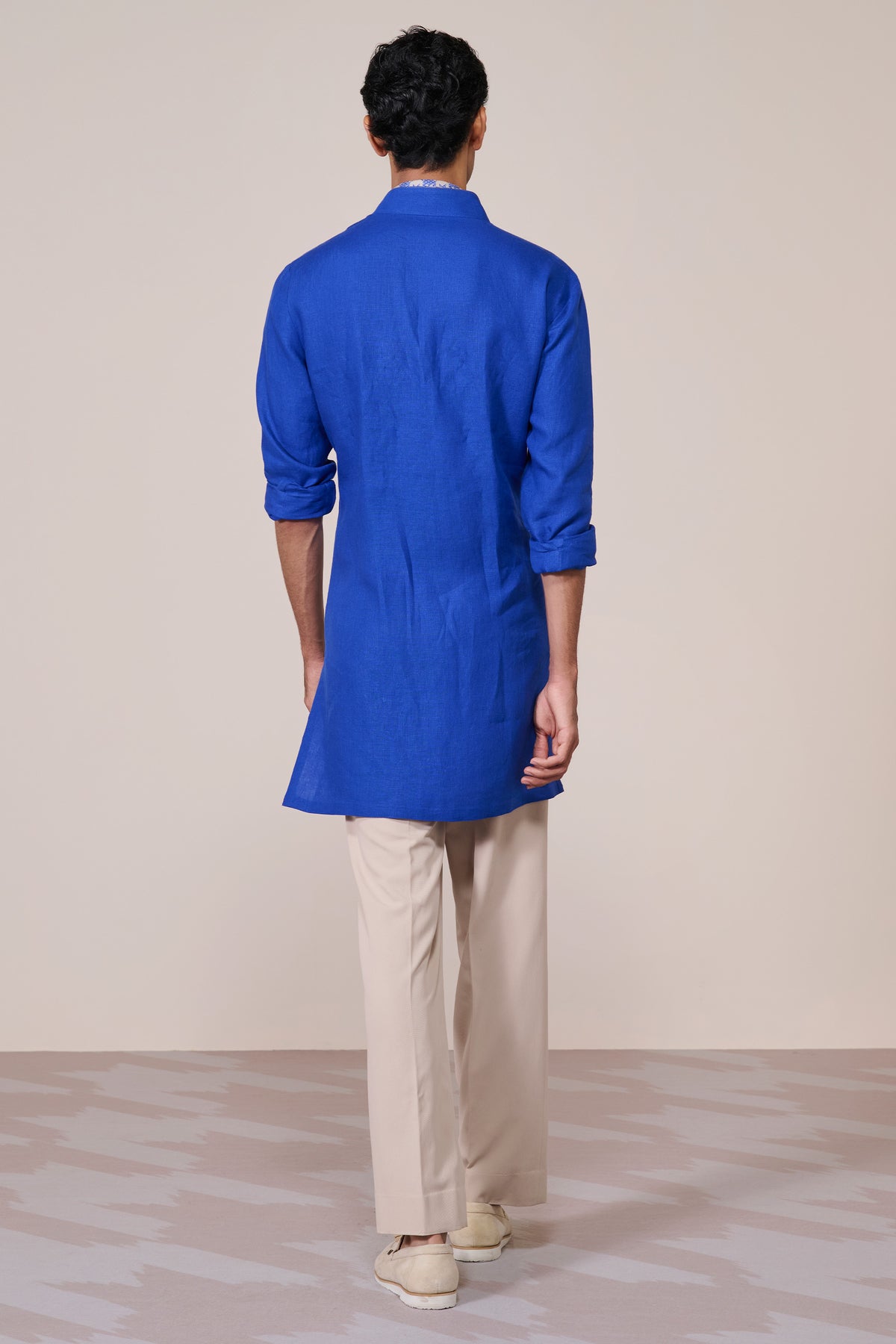 Racer Blue Embroidered Linen Kurta