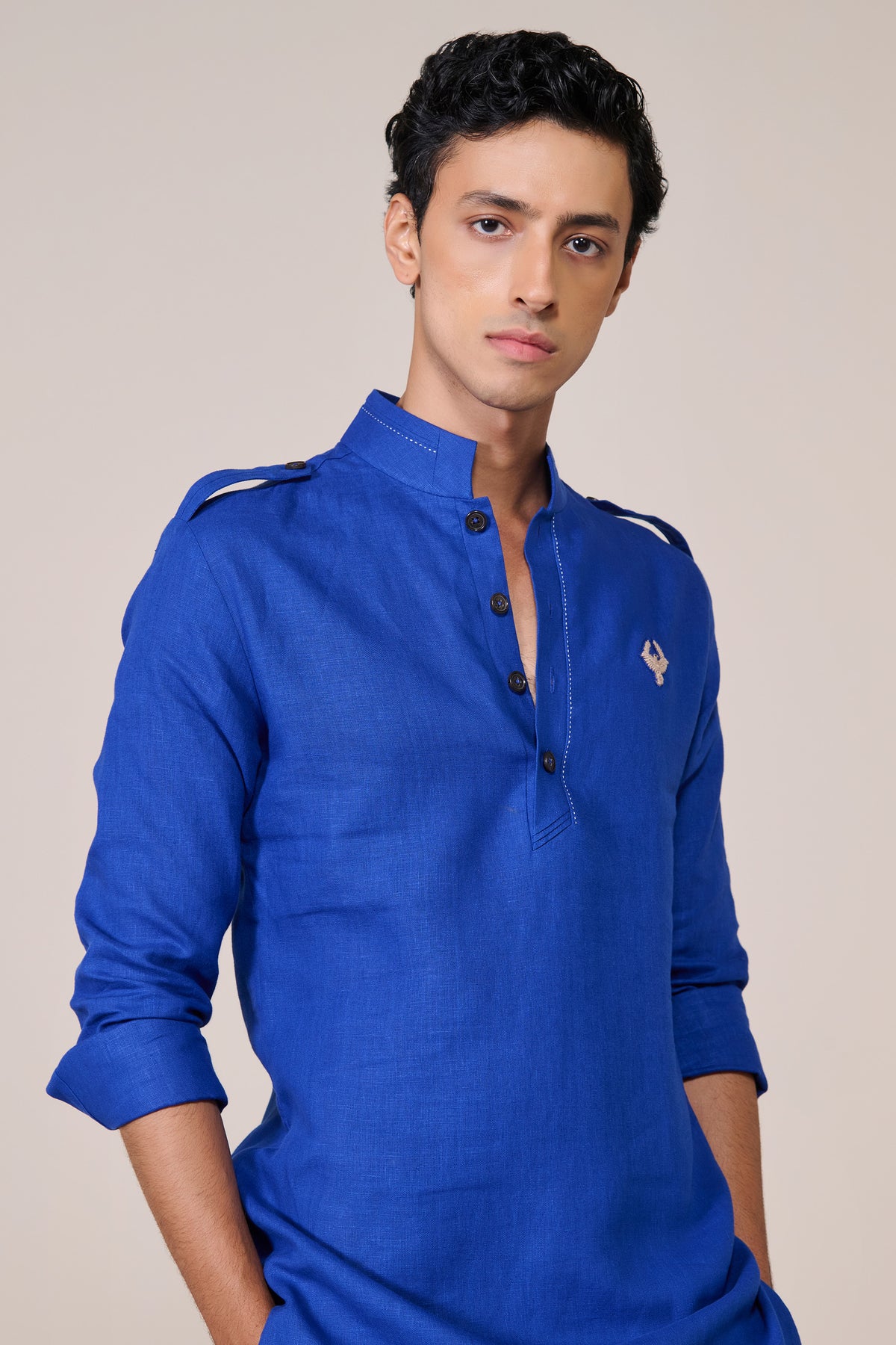 Racer Blue Linen Slim Fit Kurta