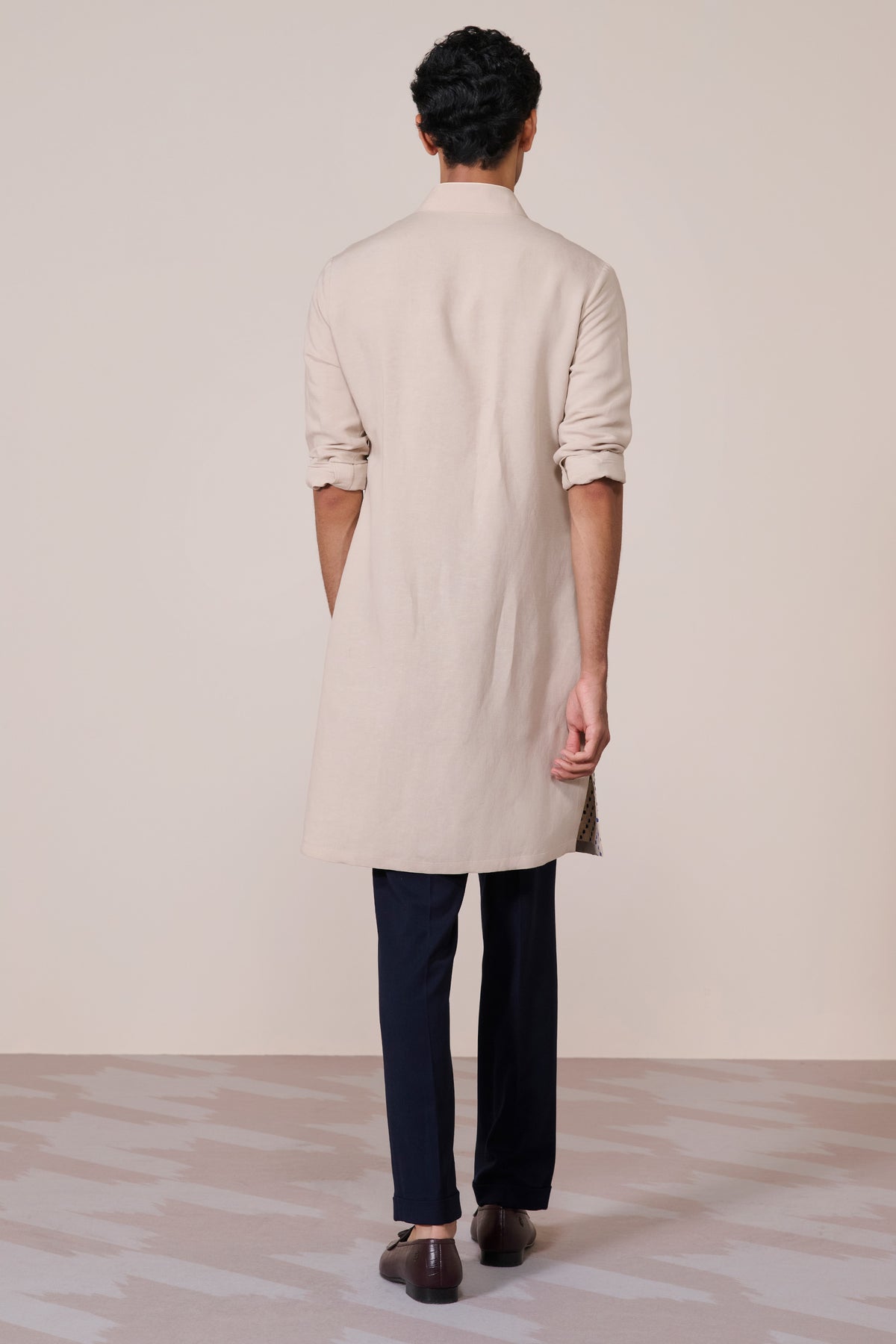 Ecru Embroidered Linen Kurta