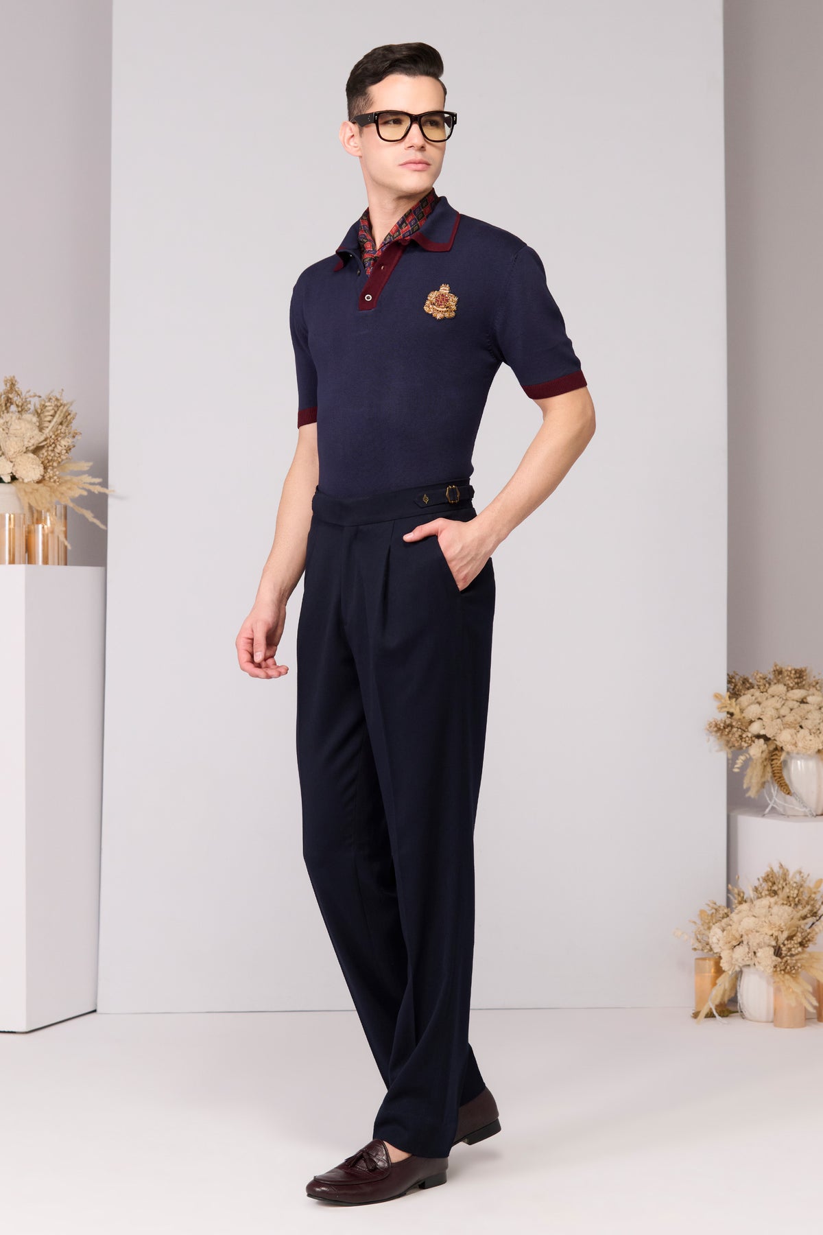 Navy Nylon Crested Polo