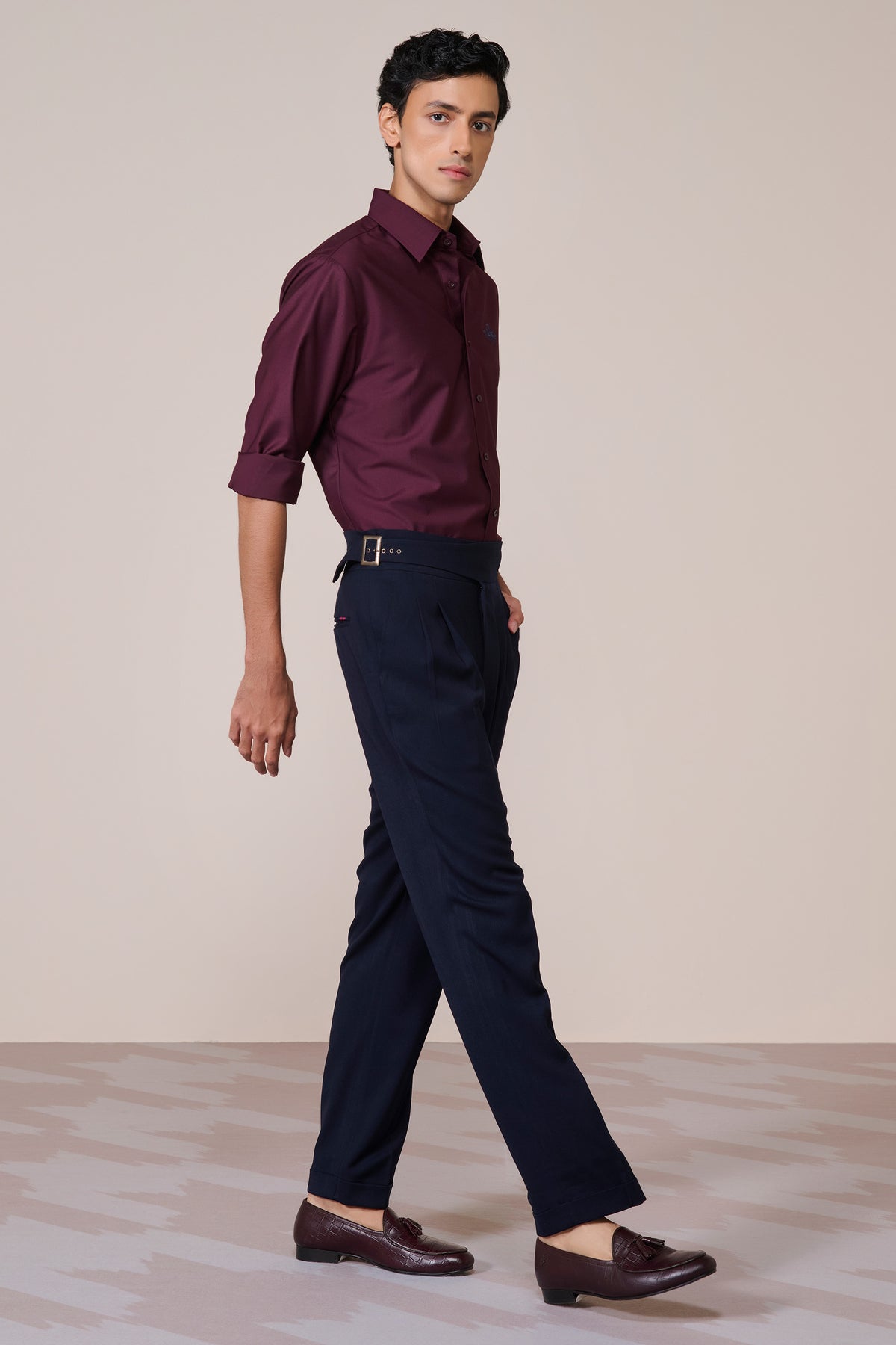 Signature Plum Shirt with Embroidered Crest