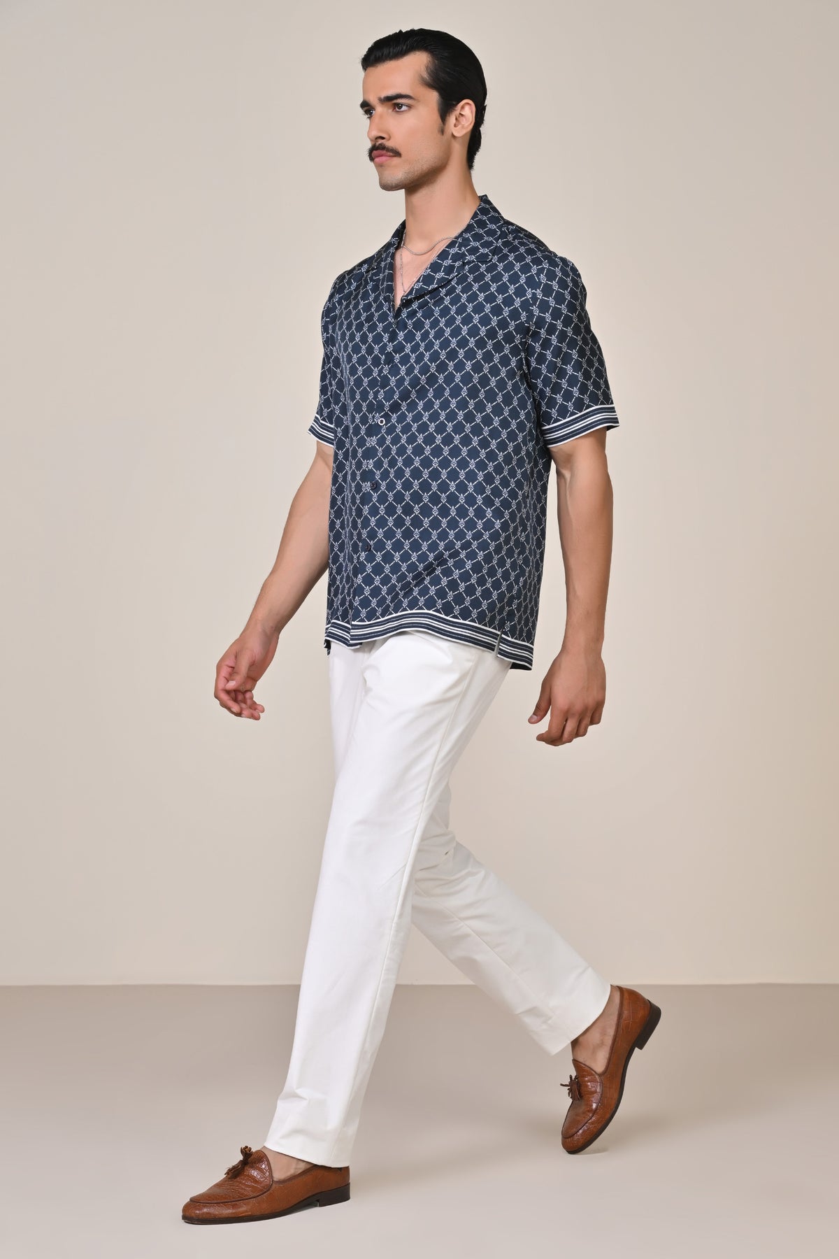 Navy Twill Silk Adamas Shirt