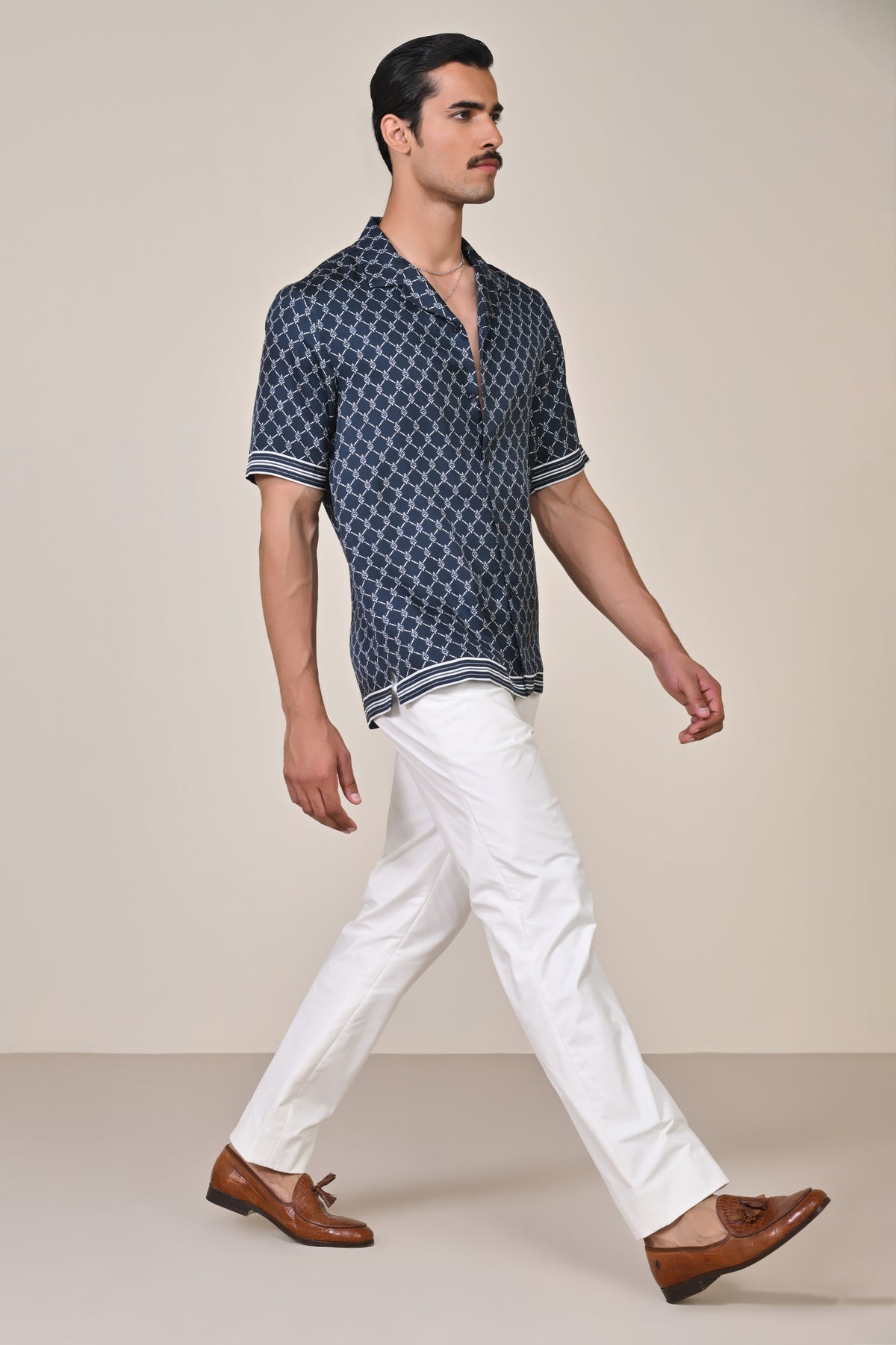 Navy Twill Silk Adamas Shirt