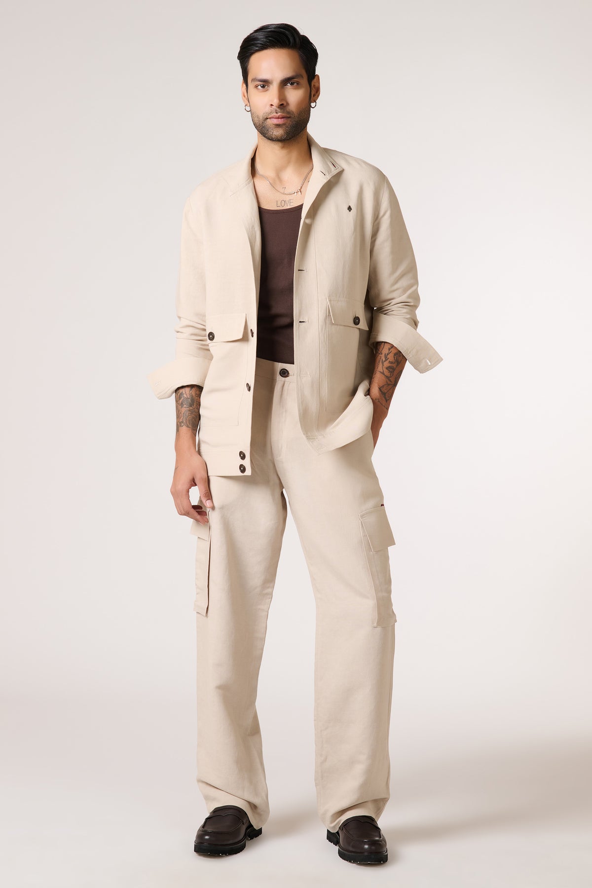 Ecru Linen Utility Shacket