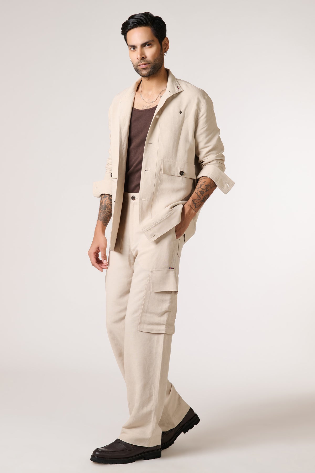 Ecru Linen Utility Shacket