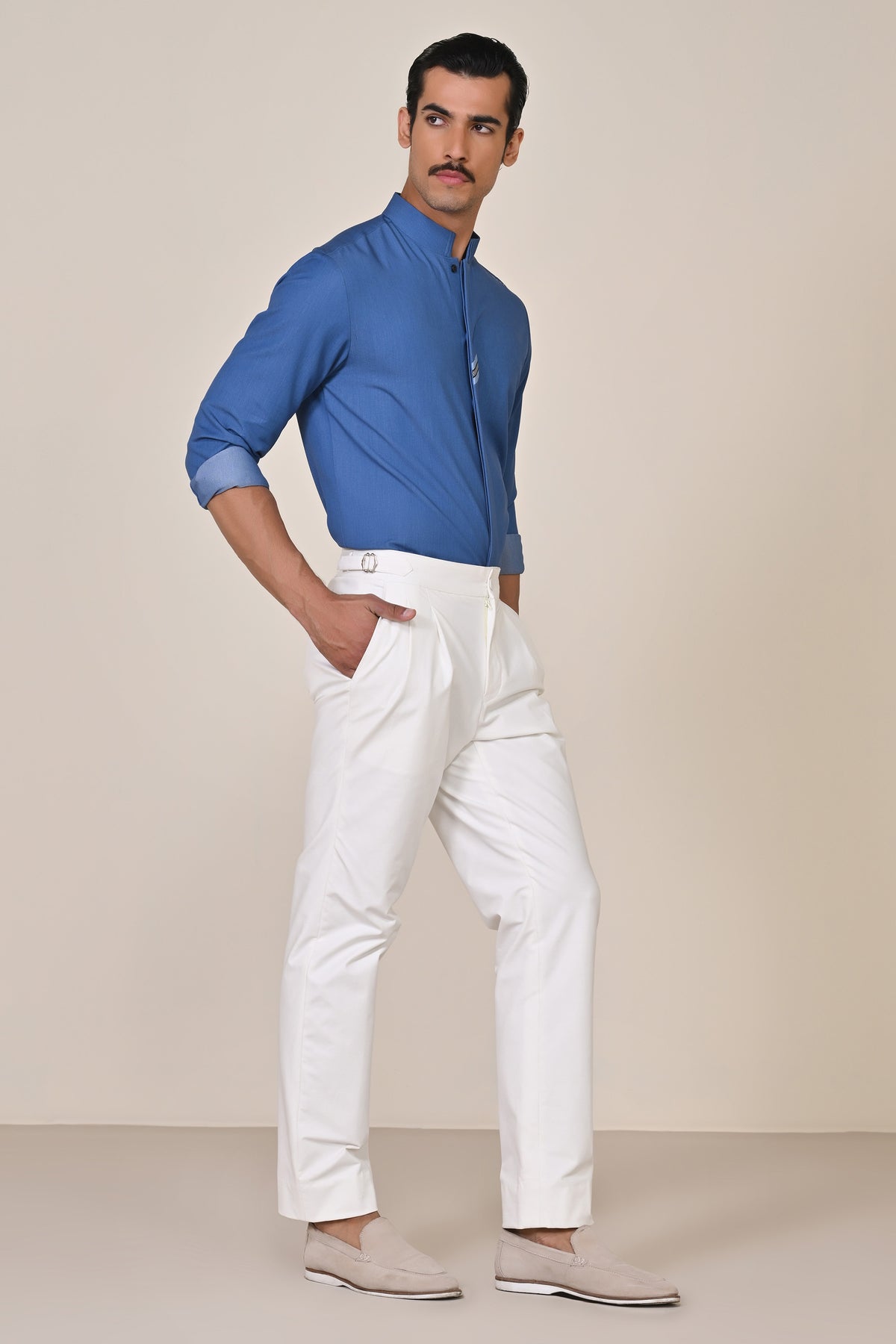 Denim Band Collar Shirt