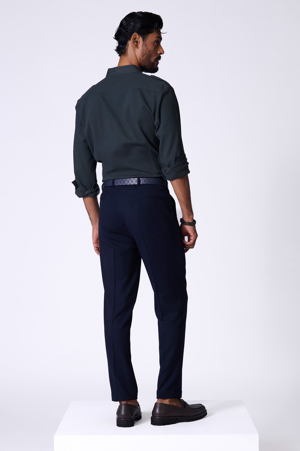 Olive Band Collar Adamas Shirt