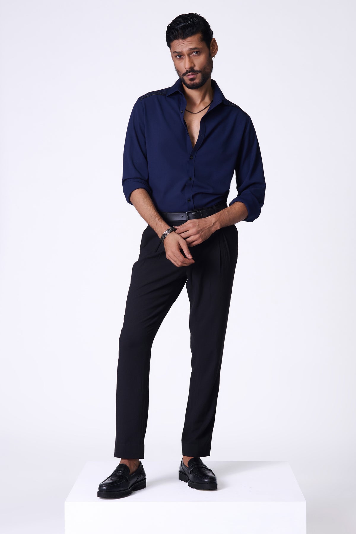 * Navy Shirt With intricate details