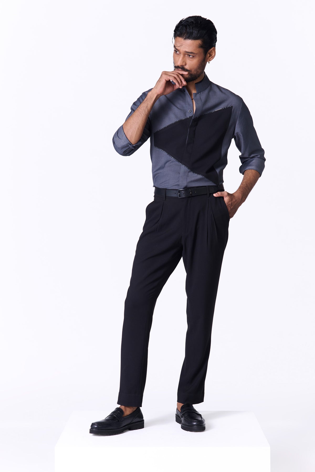 Grey Colour-Block Shirt