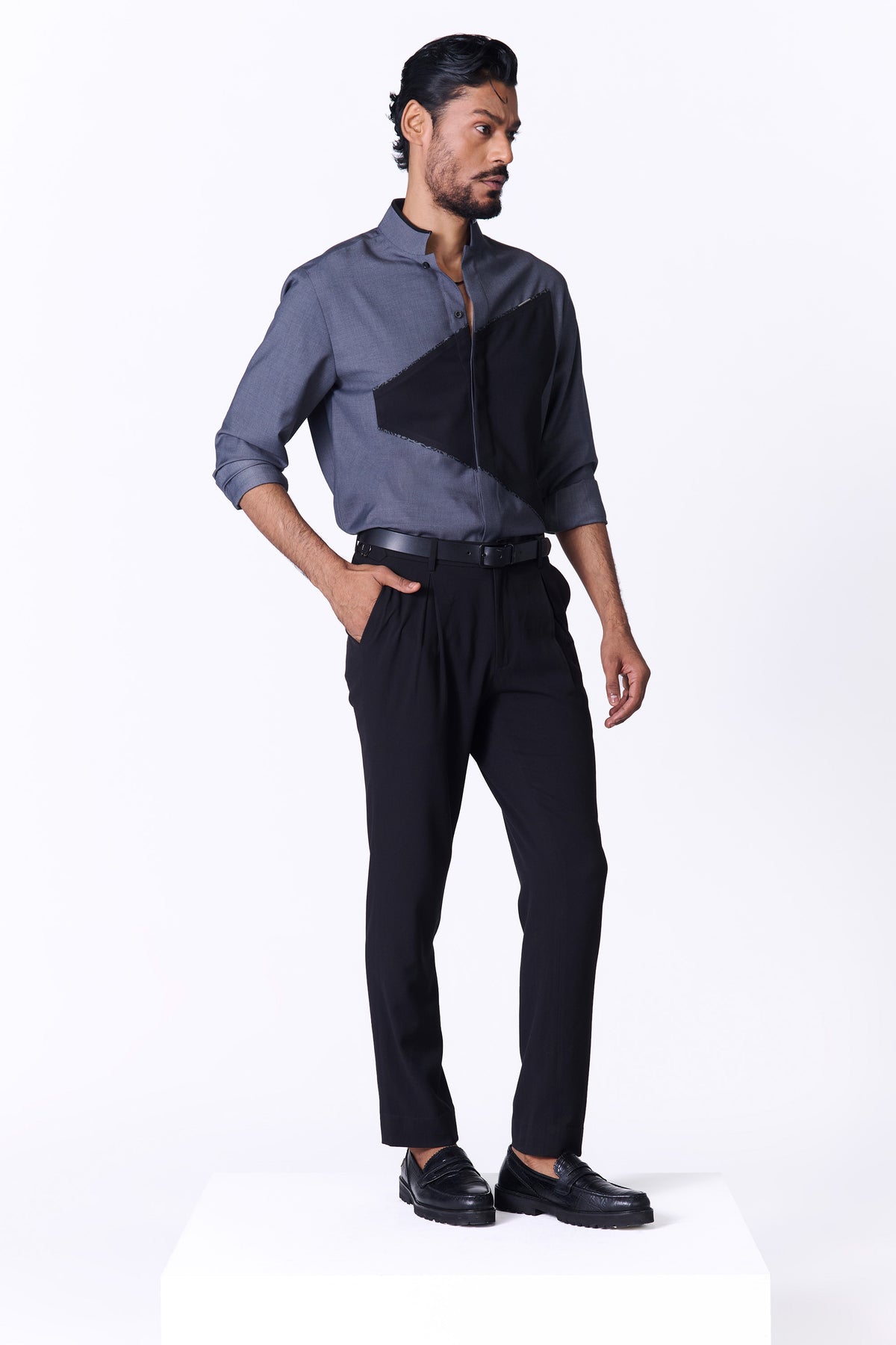 Grey Colour-Block Shirt