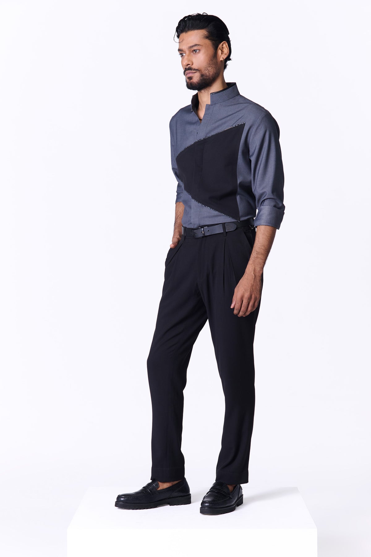 Grey Colour-Block Shirt