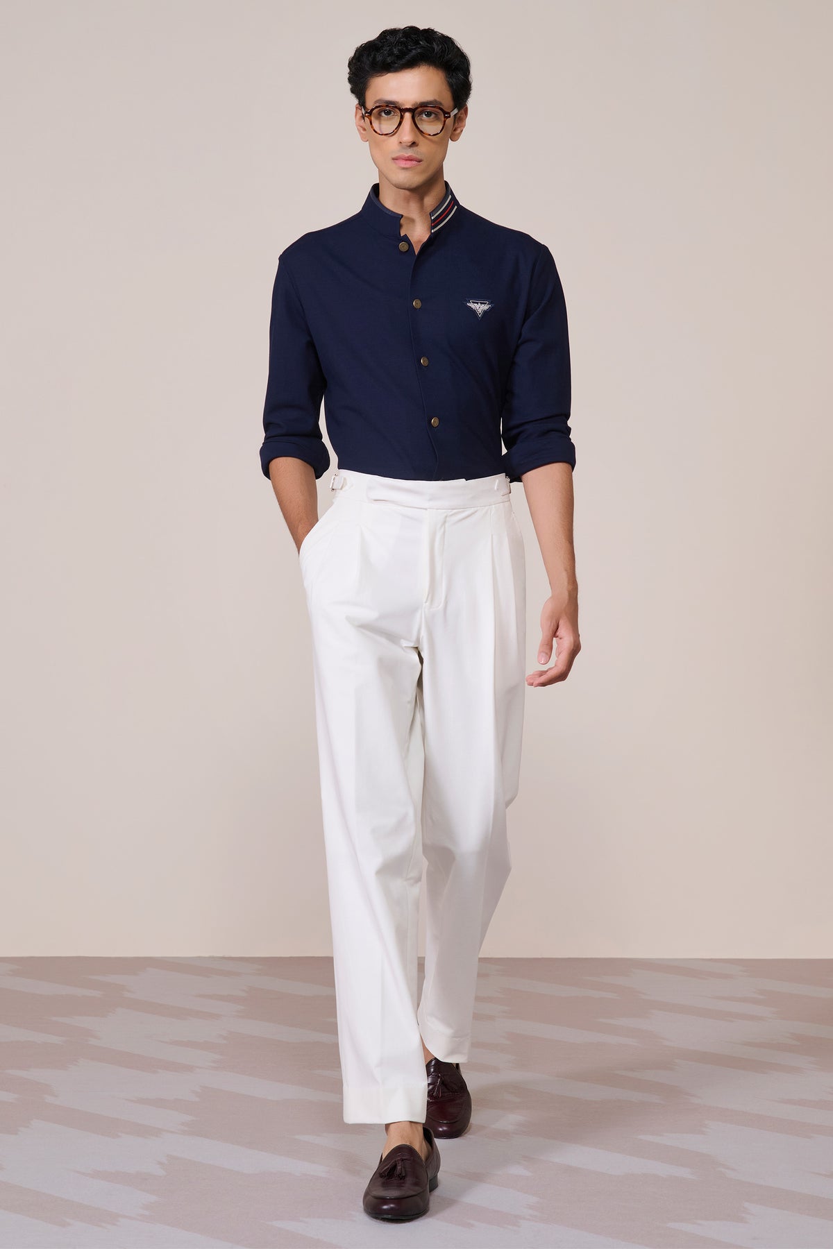 Navy Cotton Crested Shirt