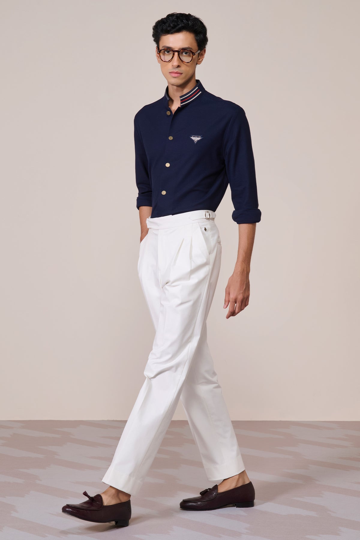 Navy Cotton Crested Shirt