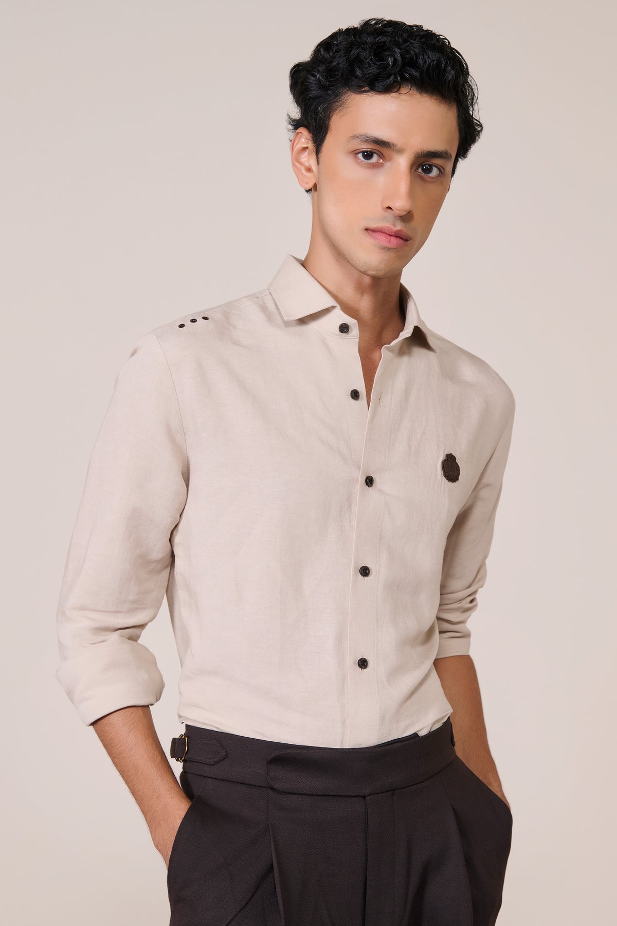Ecru Linen Crested Shirt