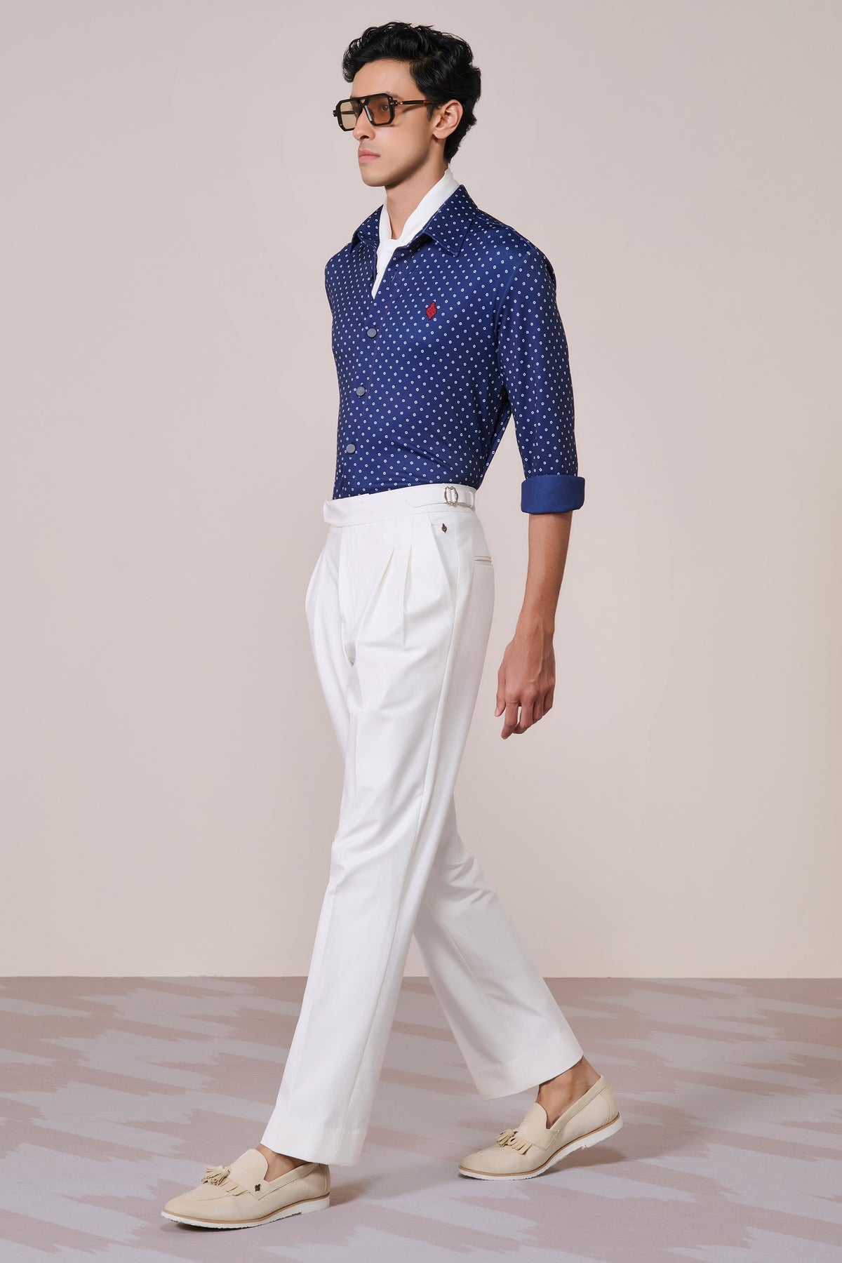 Navy Print Poly Jersey Shirt